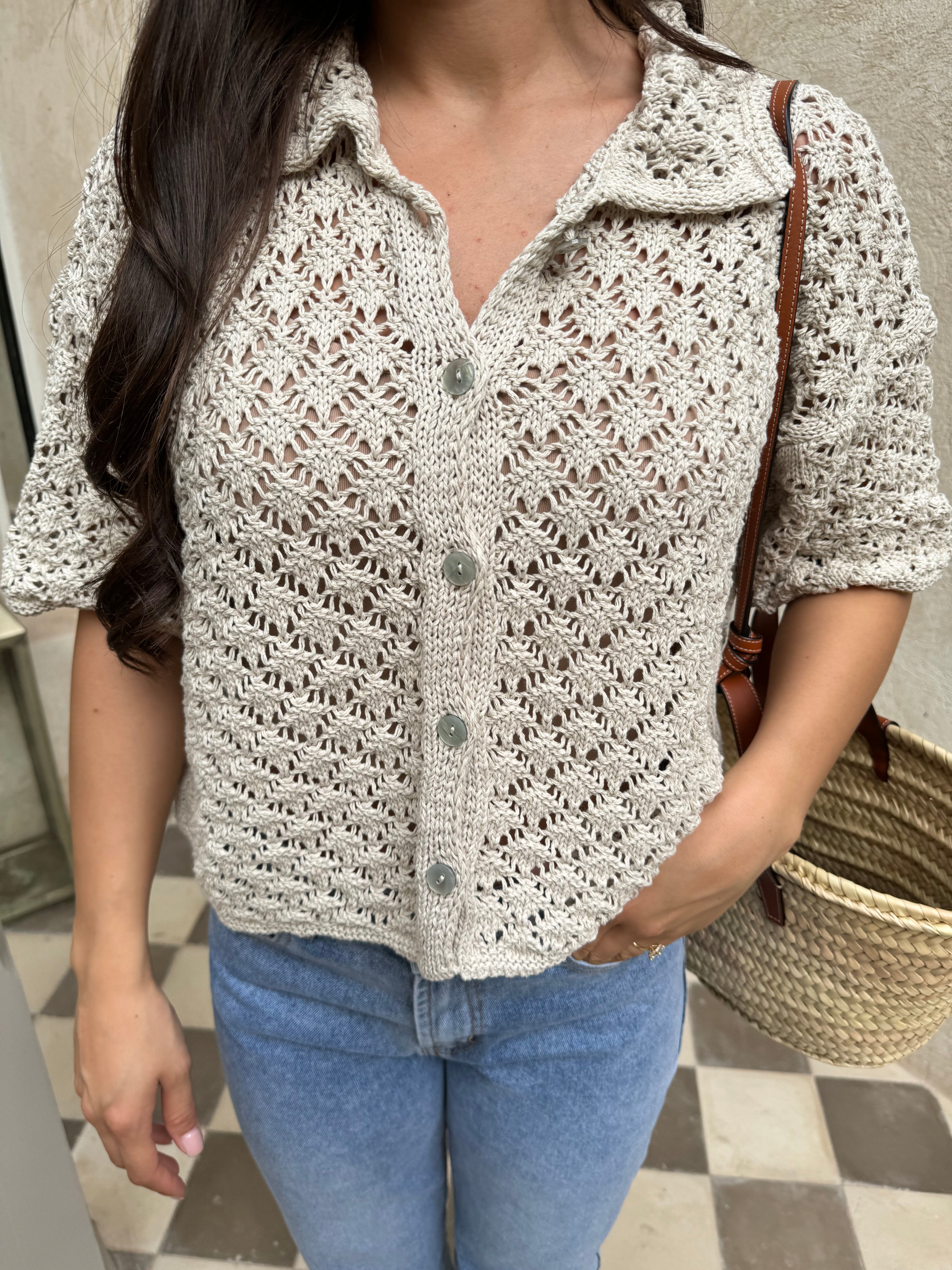 Beige crochet shirt