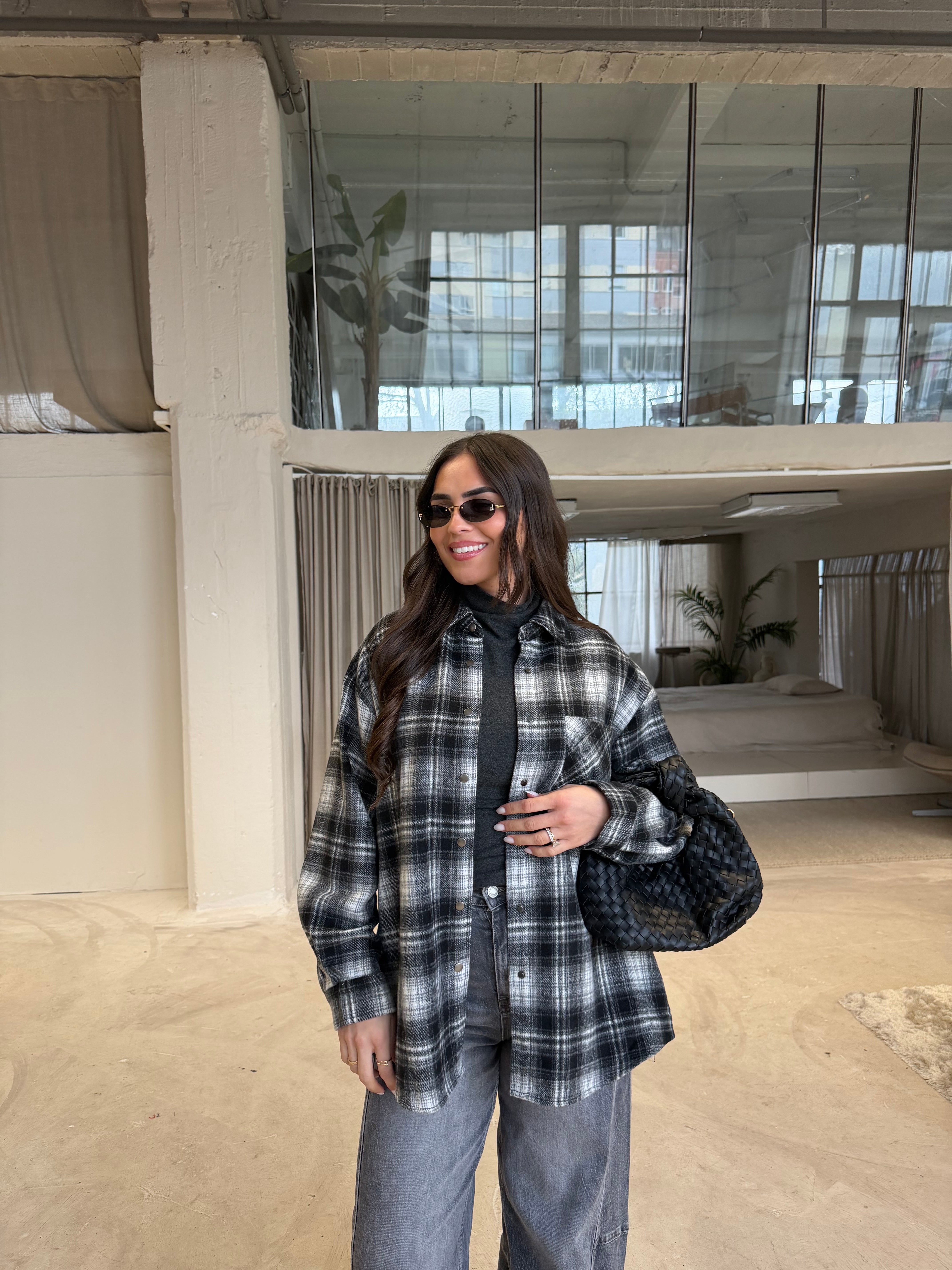 Chemise et col roulé carreaux noire (MA7658)