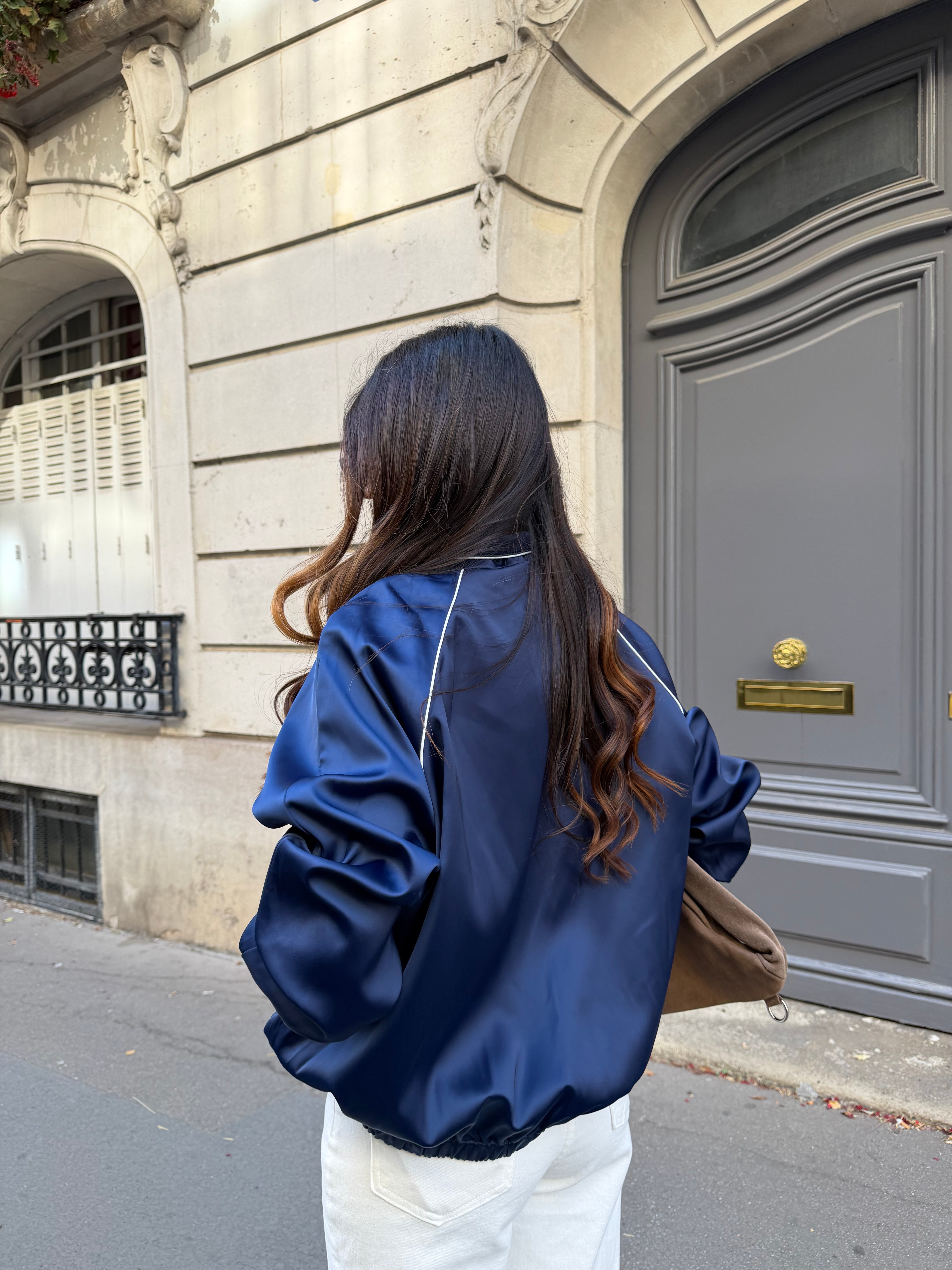Veste satinée bleue marine (MD916)