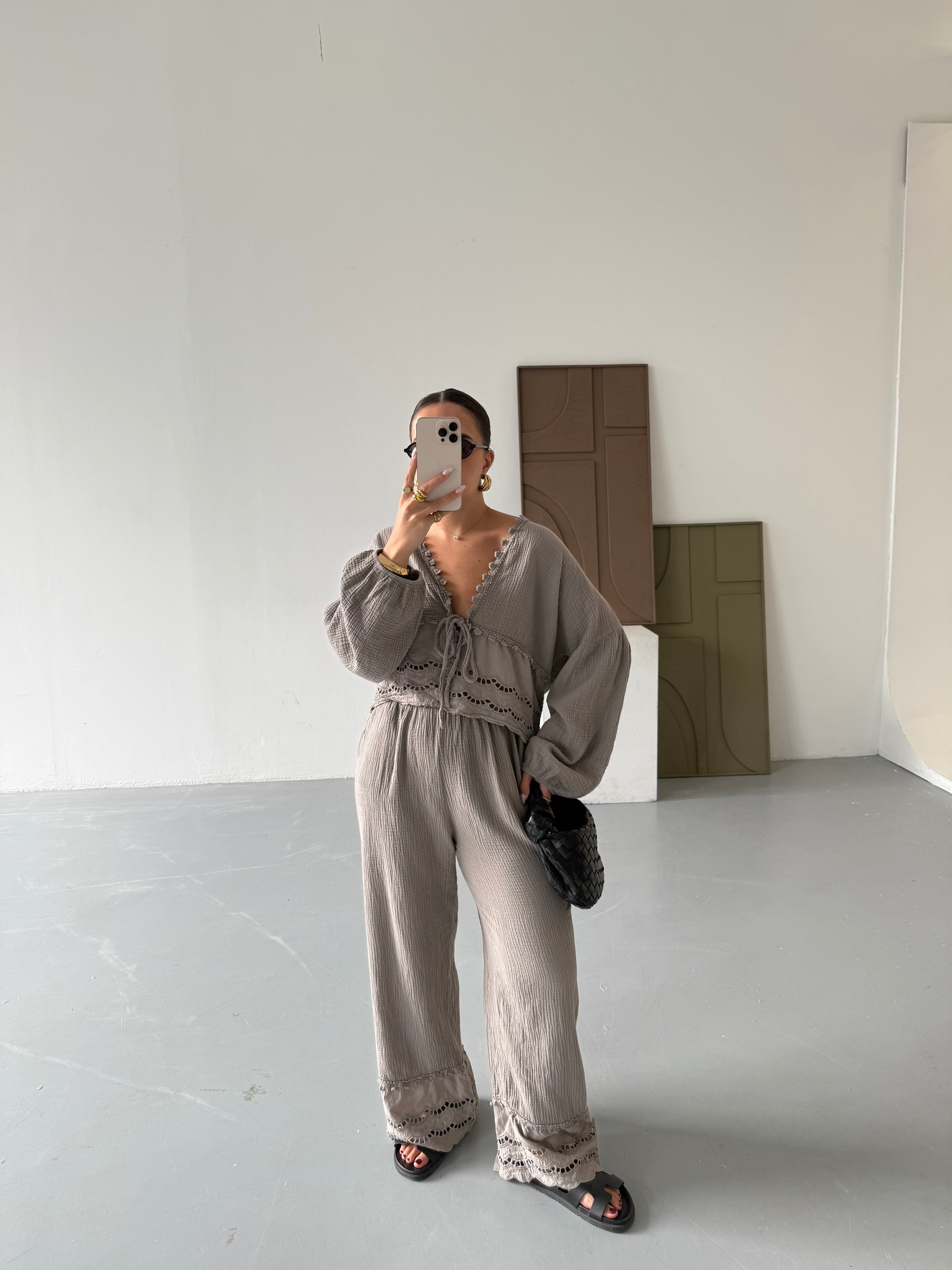 Ensemble FLAVIE gaz de coton taupe