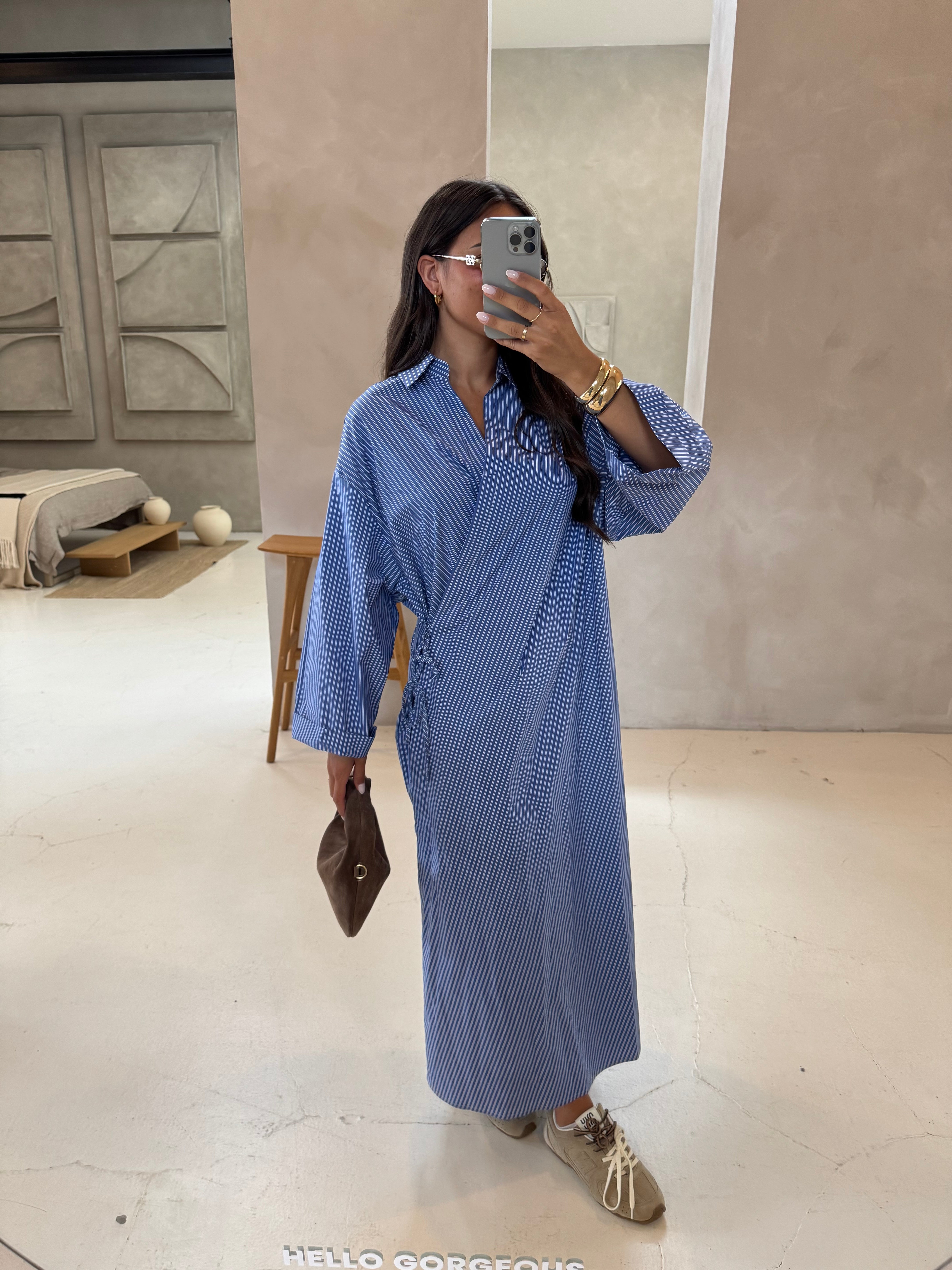 Robe longue à rayures bleu foncée (51127)