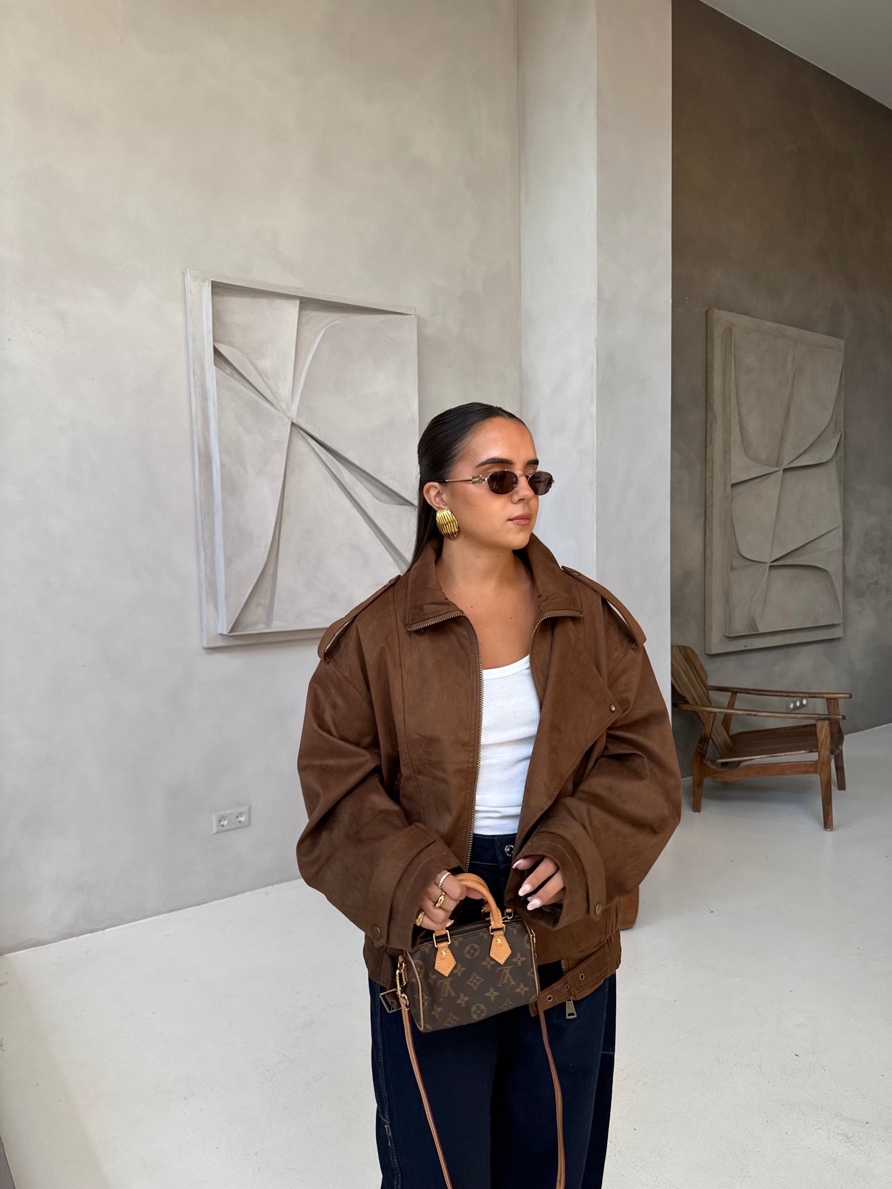 Blouson effet daim choco (V10257)