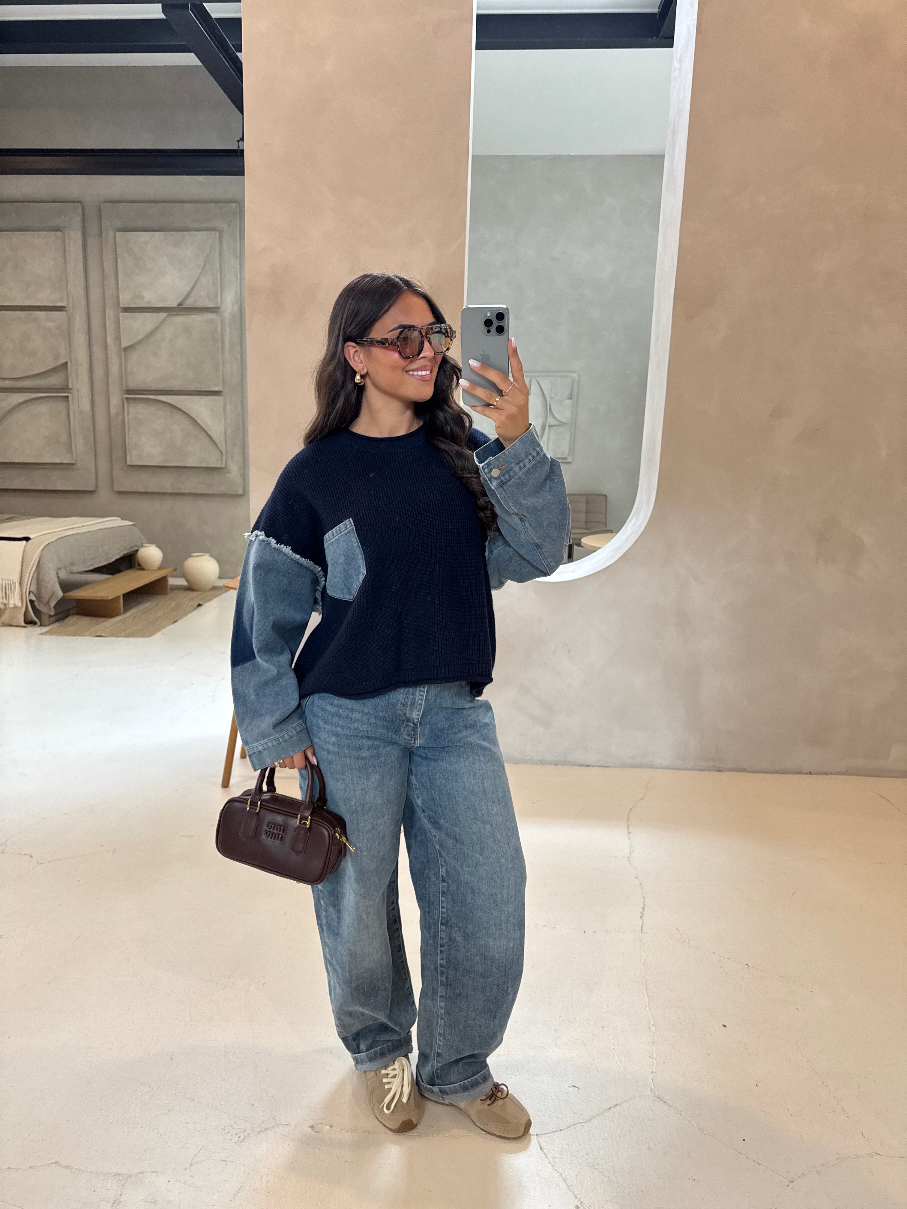 Pull bi matière LESLI bleu (H895)