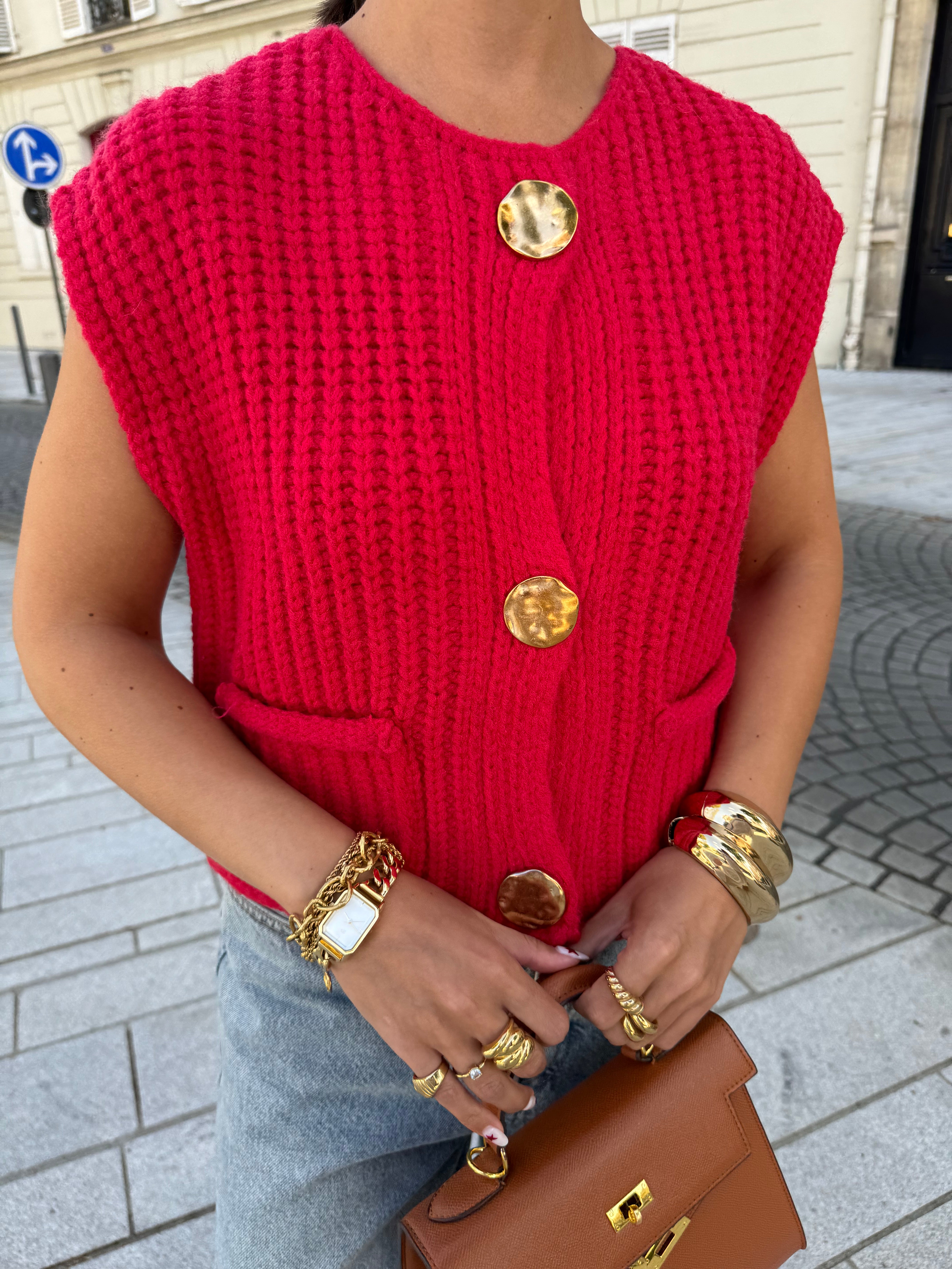 Gilet CLOE sans manche rouge (AT7593)