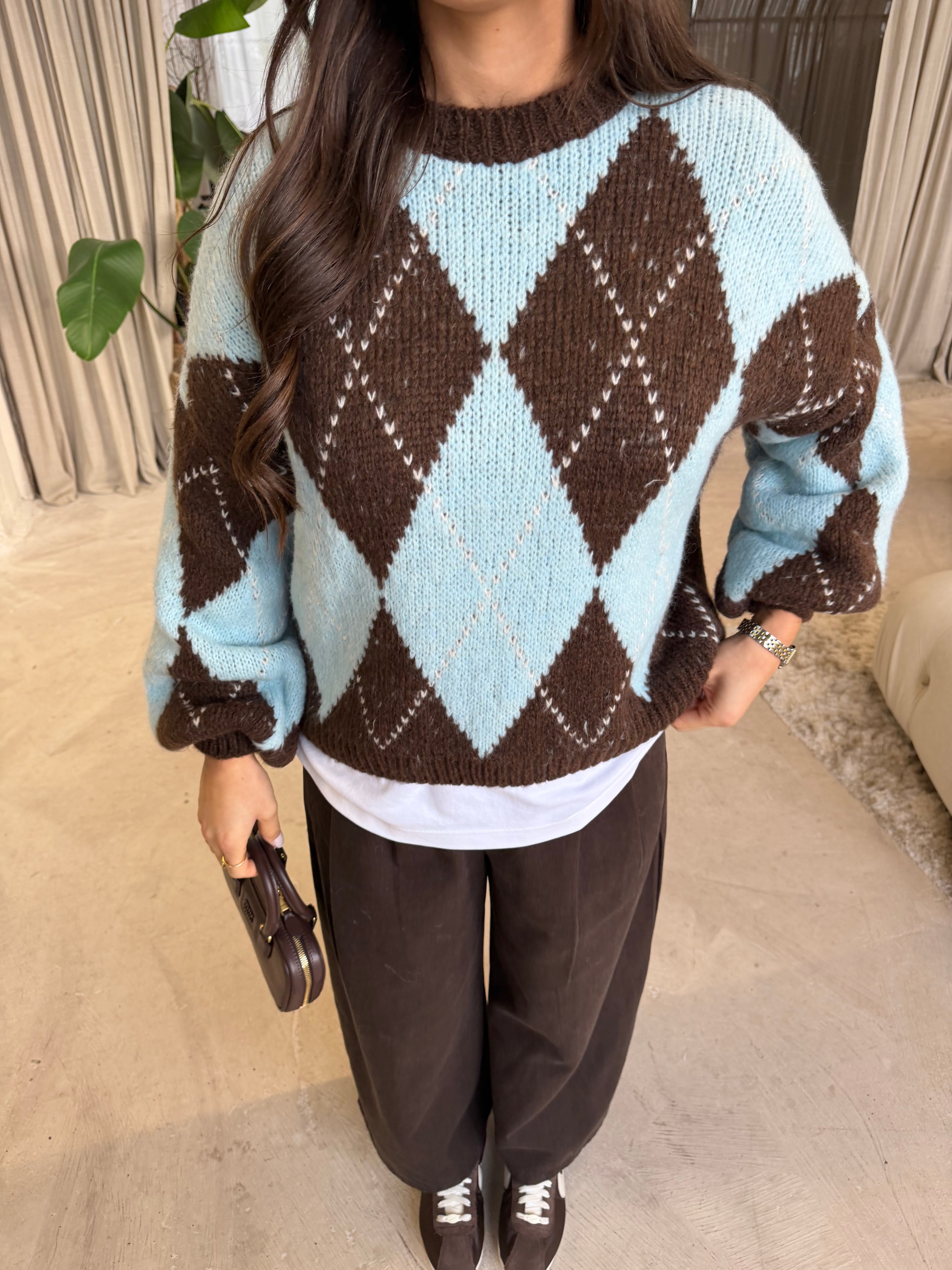 Pull LOSANGE bleu marron