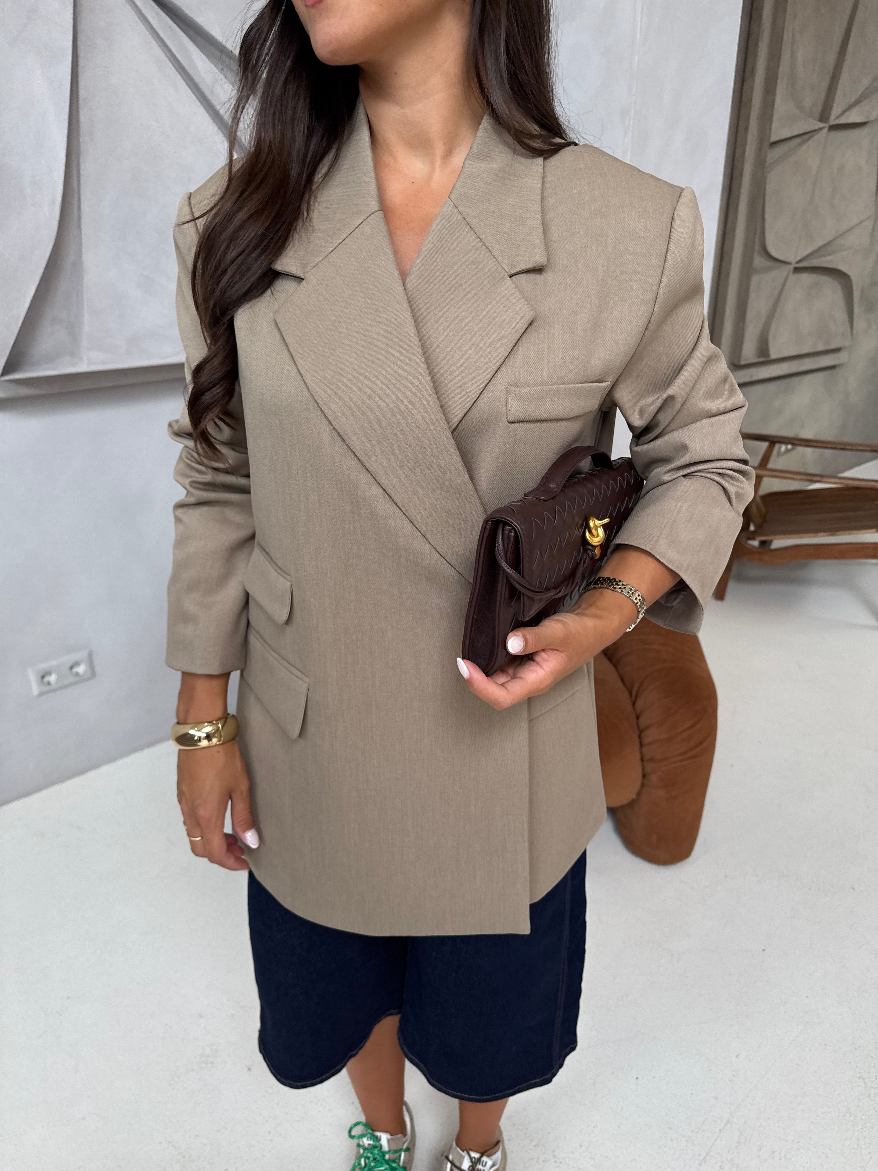 Blazer croisé beige 4 poches (W25201)