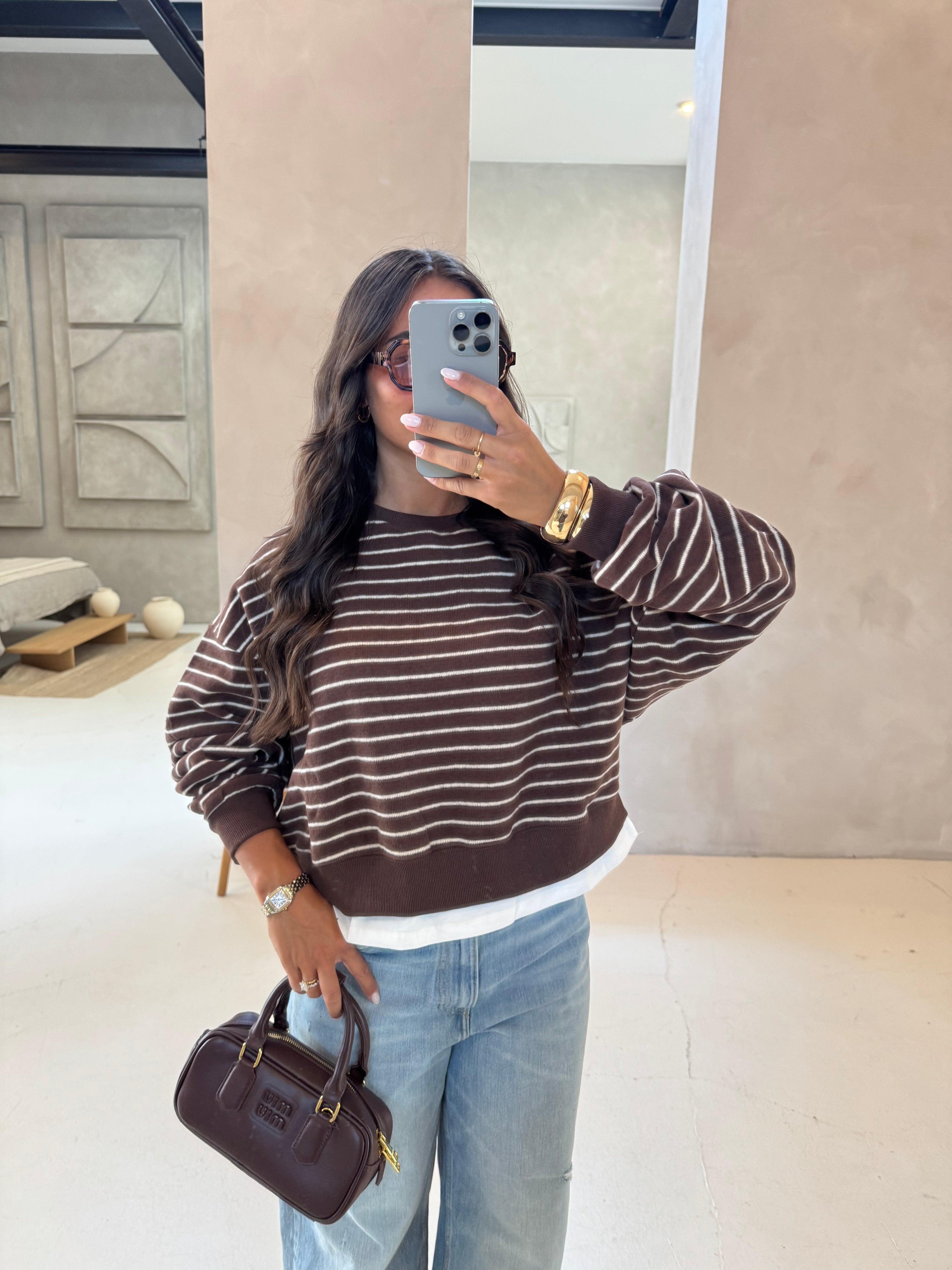 Pull tshirt à rayures marron (46018)