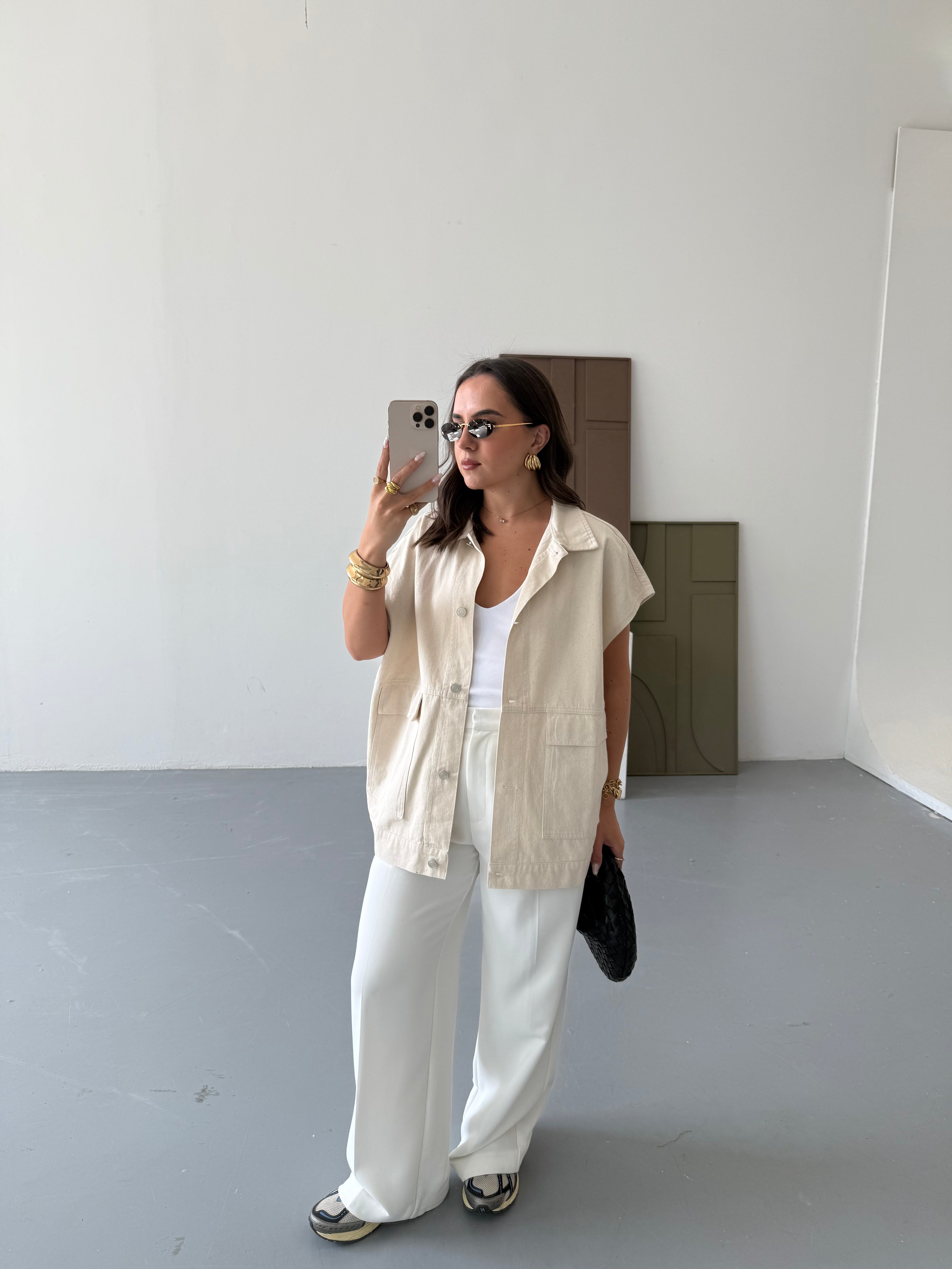Veste LILA sans manche en jean beige (41047)