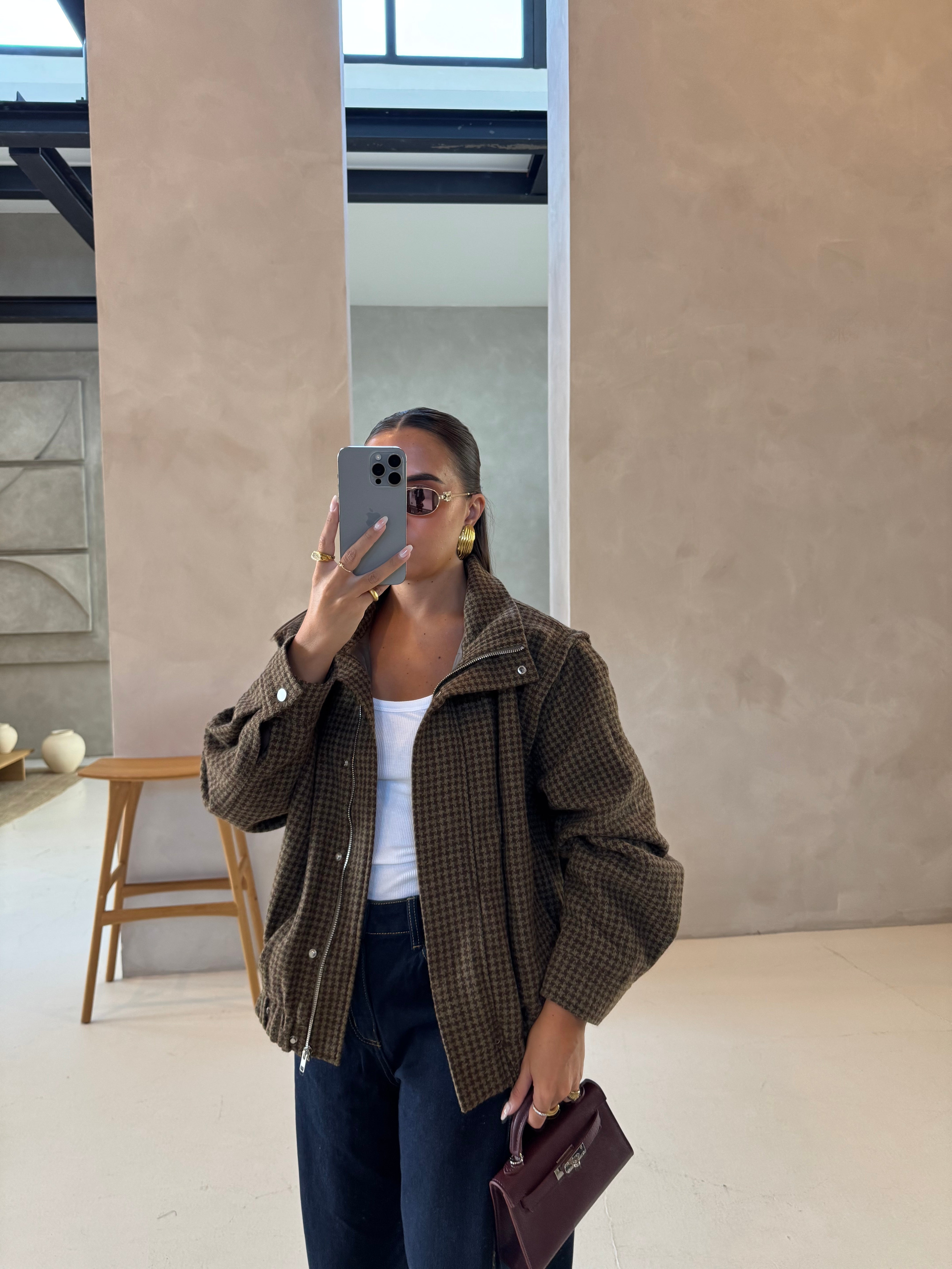 Veste à carreaux verte et marron (W25753-10)