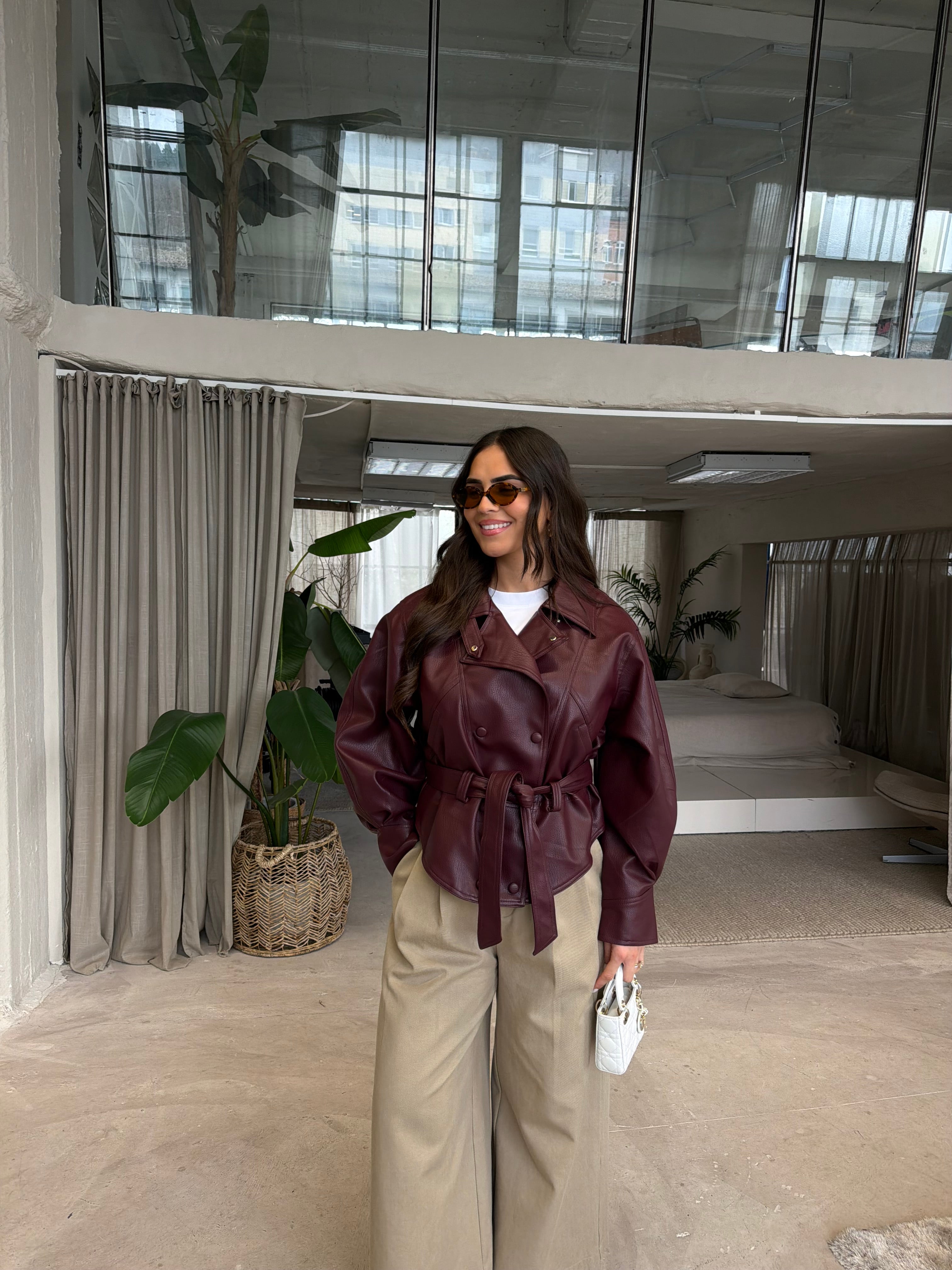 Veste BAO simili cuir bordeaux (PU12083)