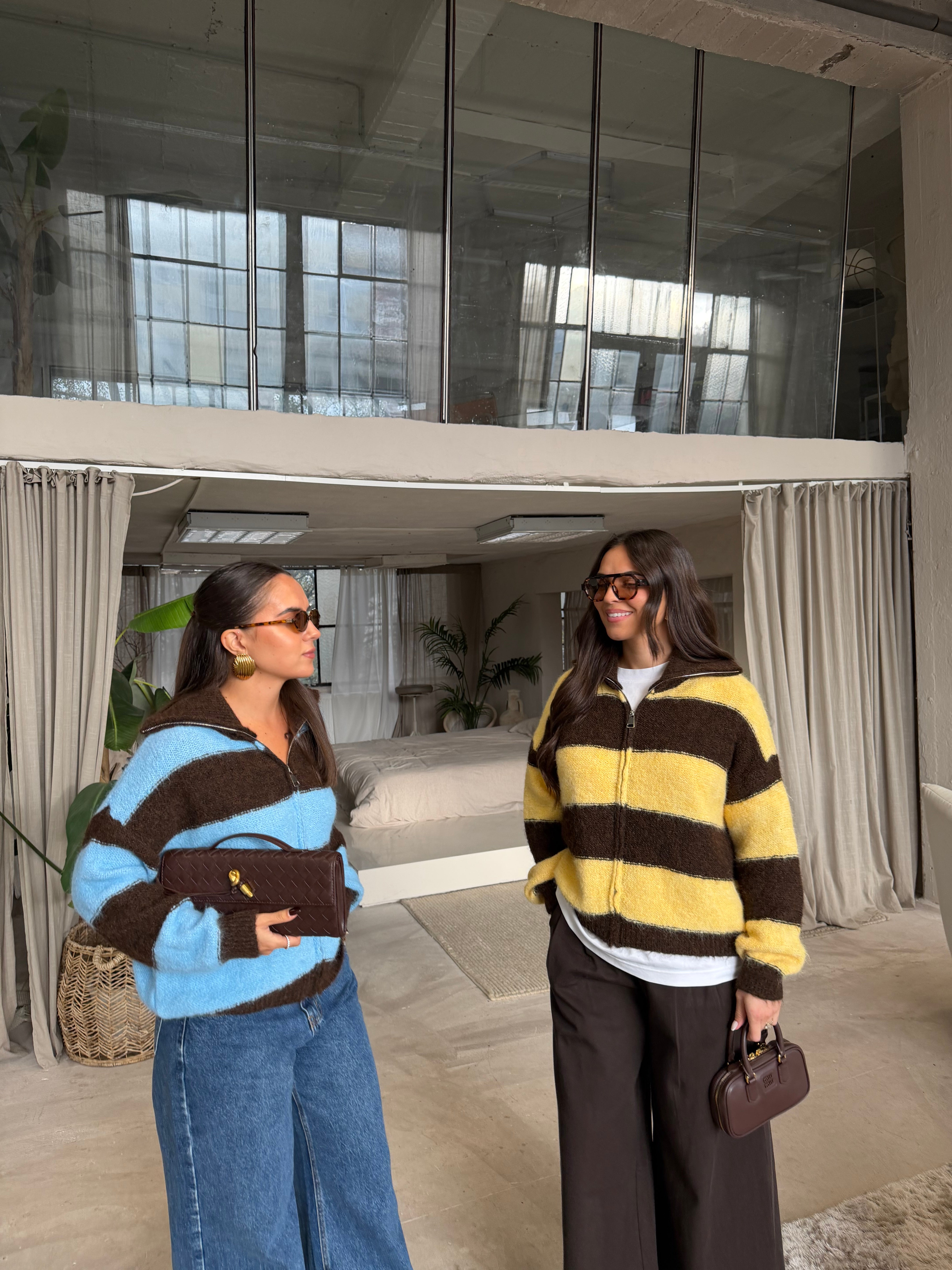 Gilet JUMS zip rayures bleu/choco