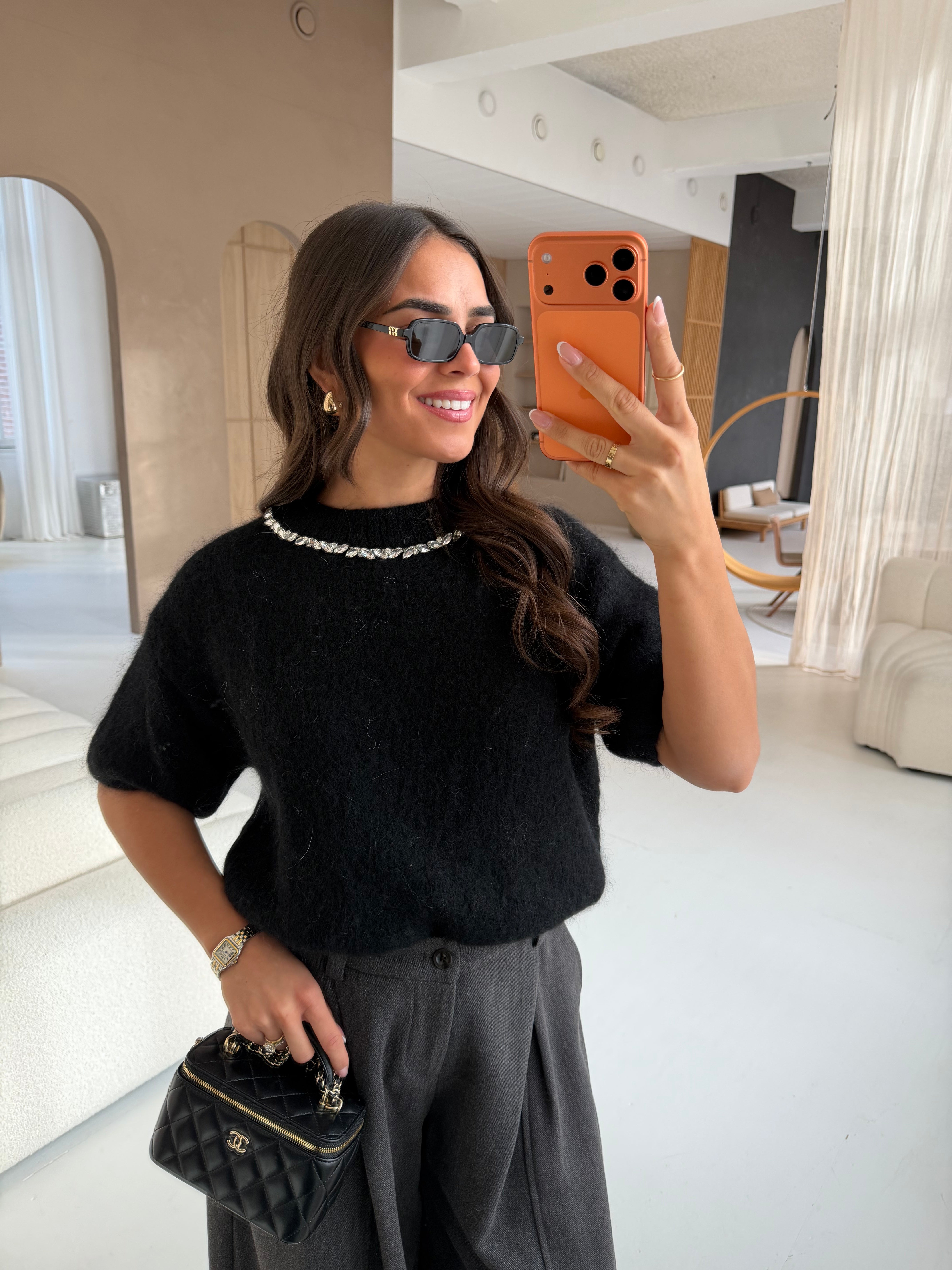 Pull mohair bijoux noir (24004)