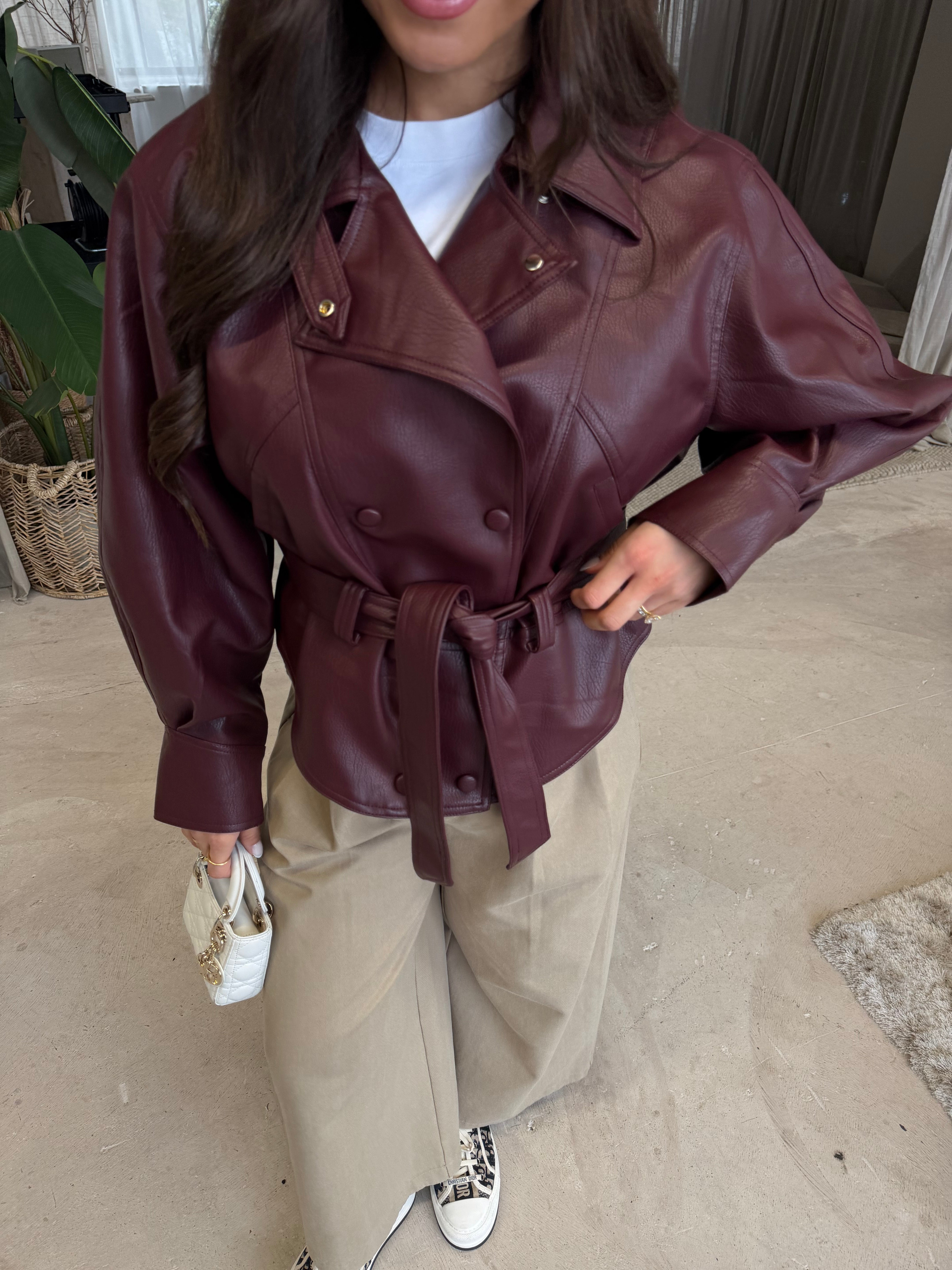 Veste BAO simili cuir bordeaux (PU12083)