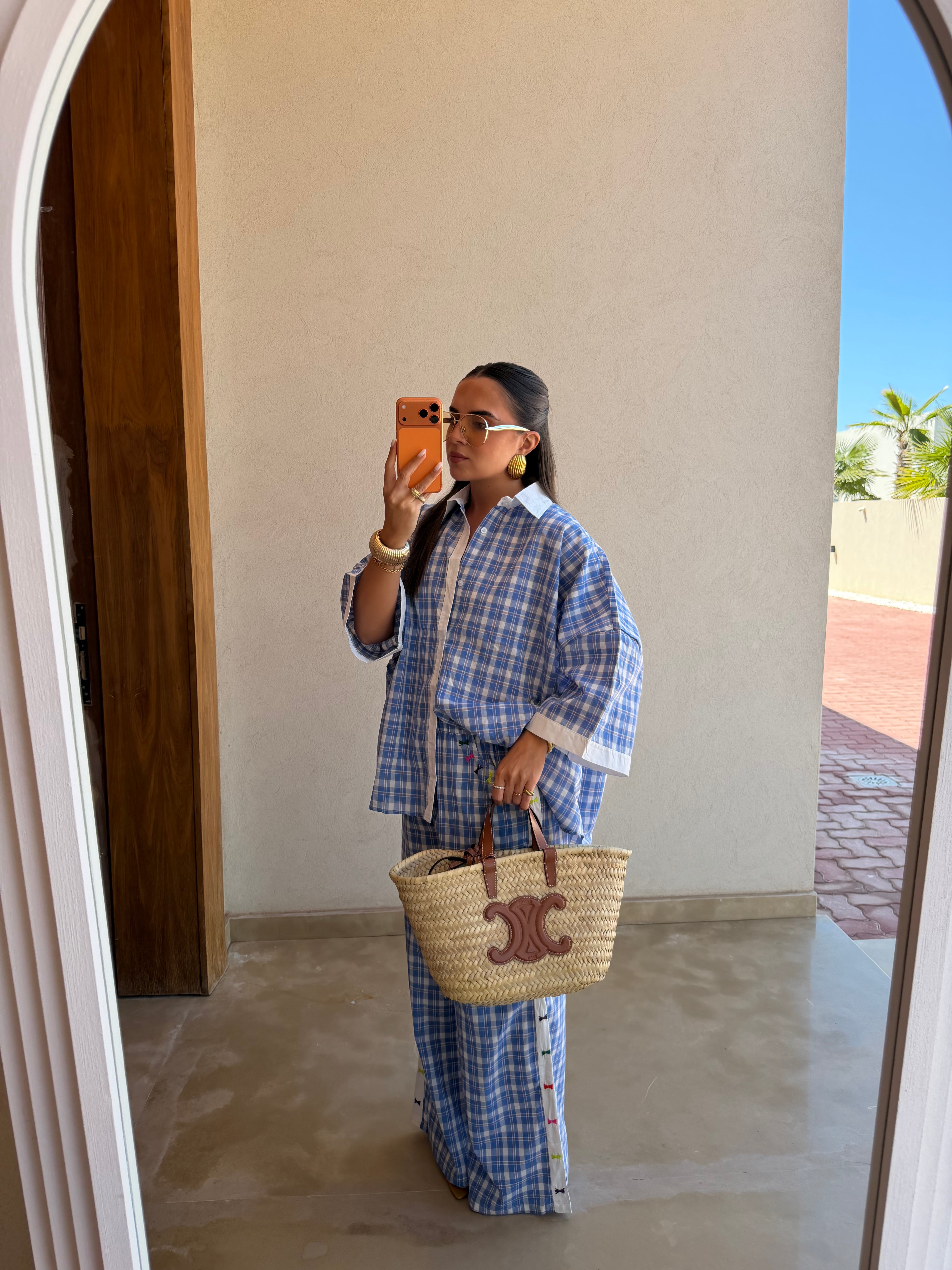 Ensemble NATE bleu carreaux