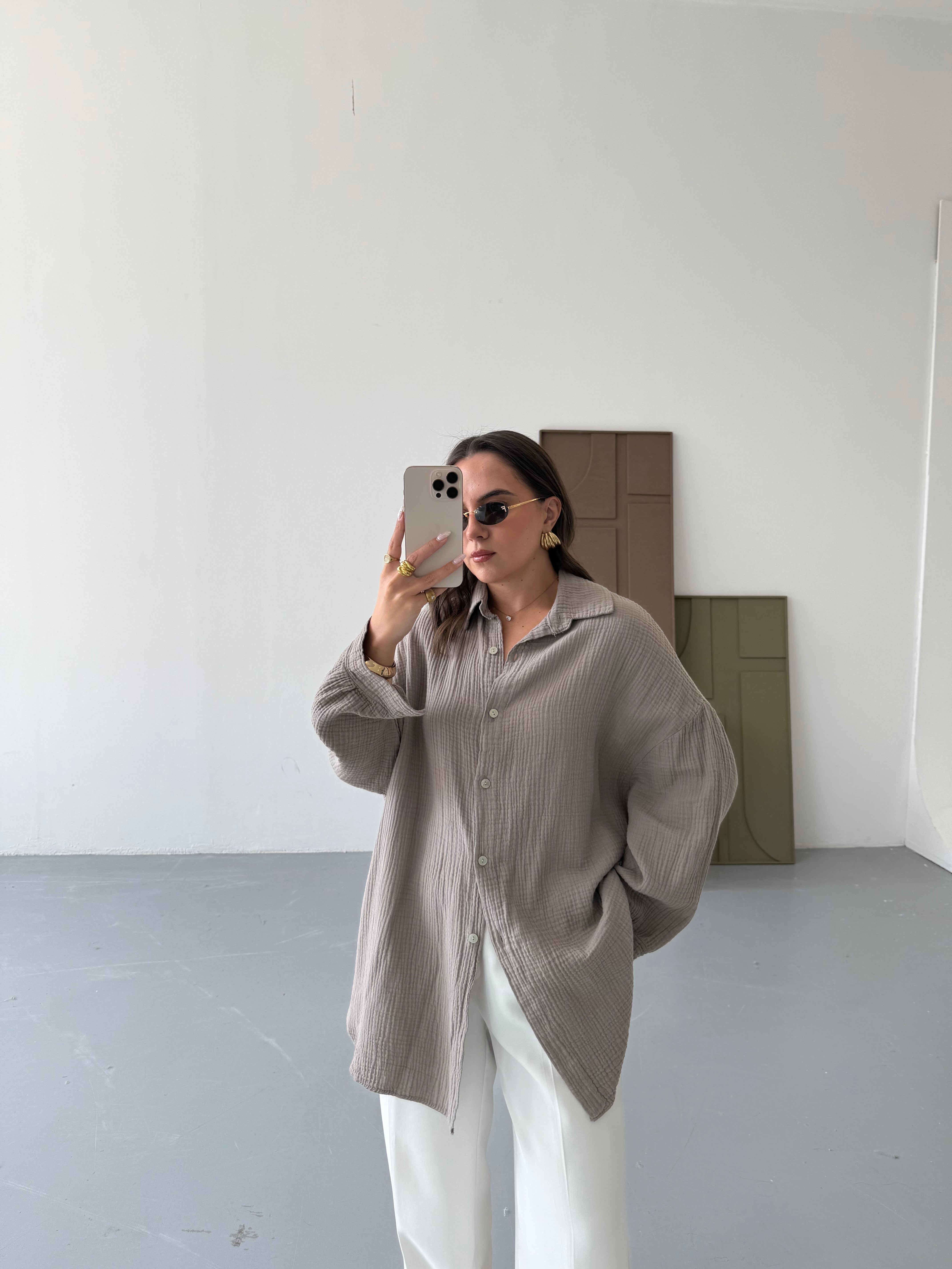 Chemise gaze de coton taupe
