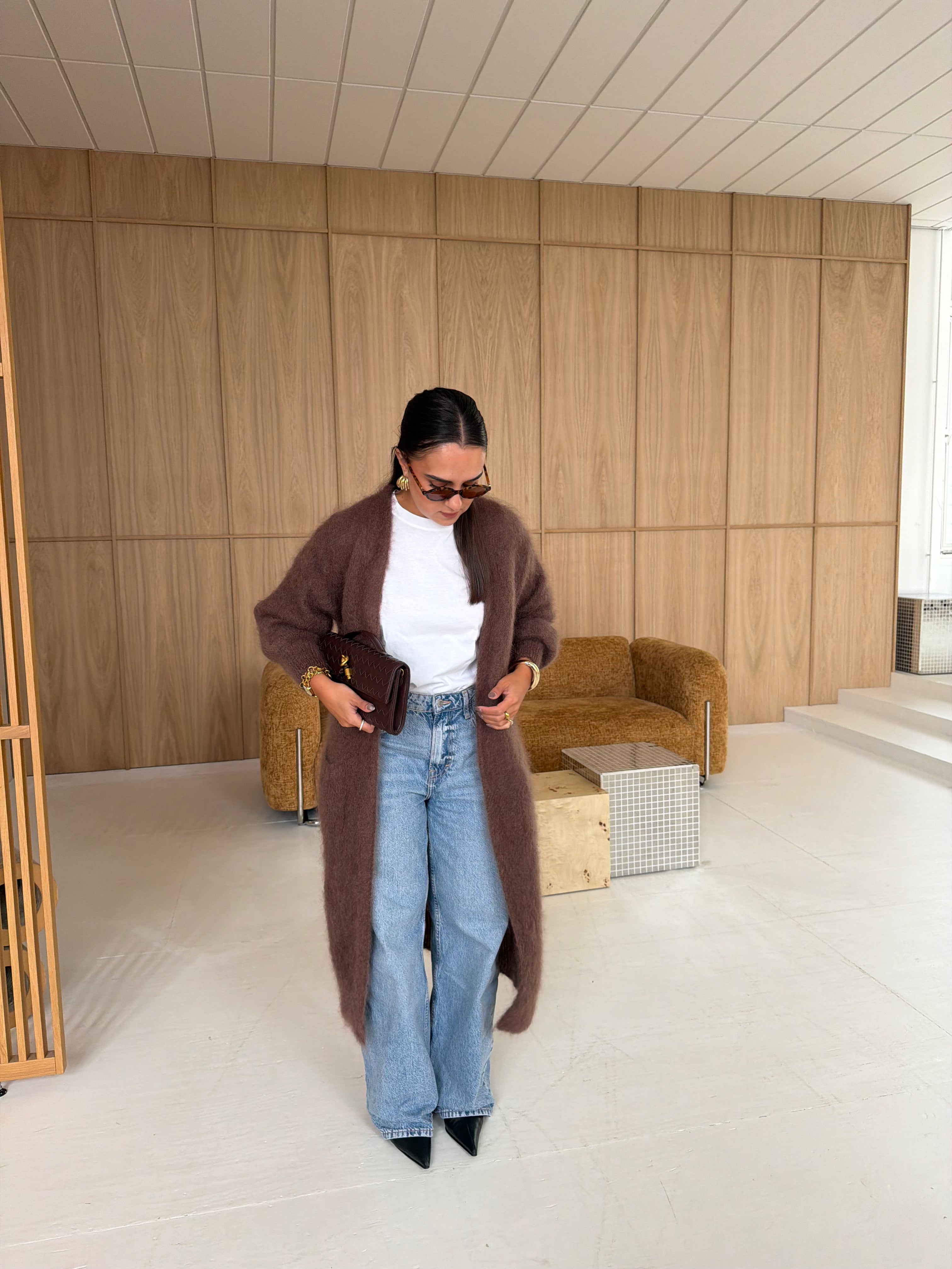 Gilet kid MOHAIR long marron  (22313)