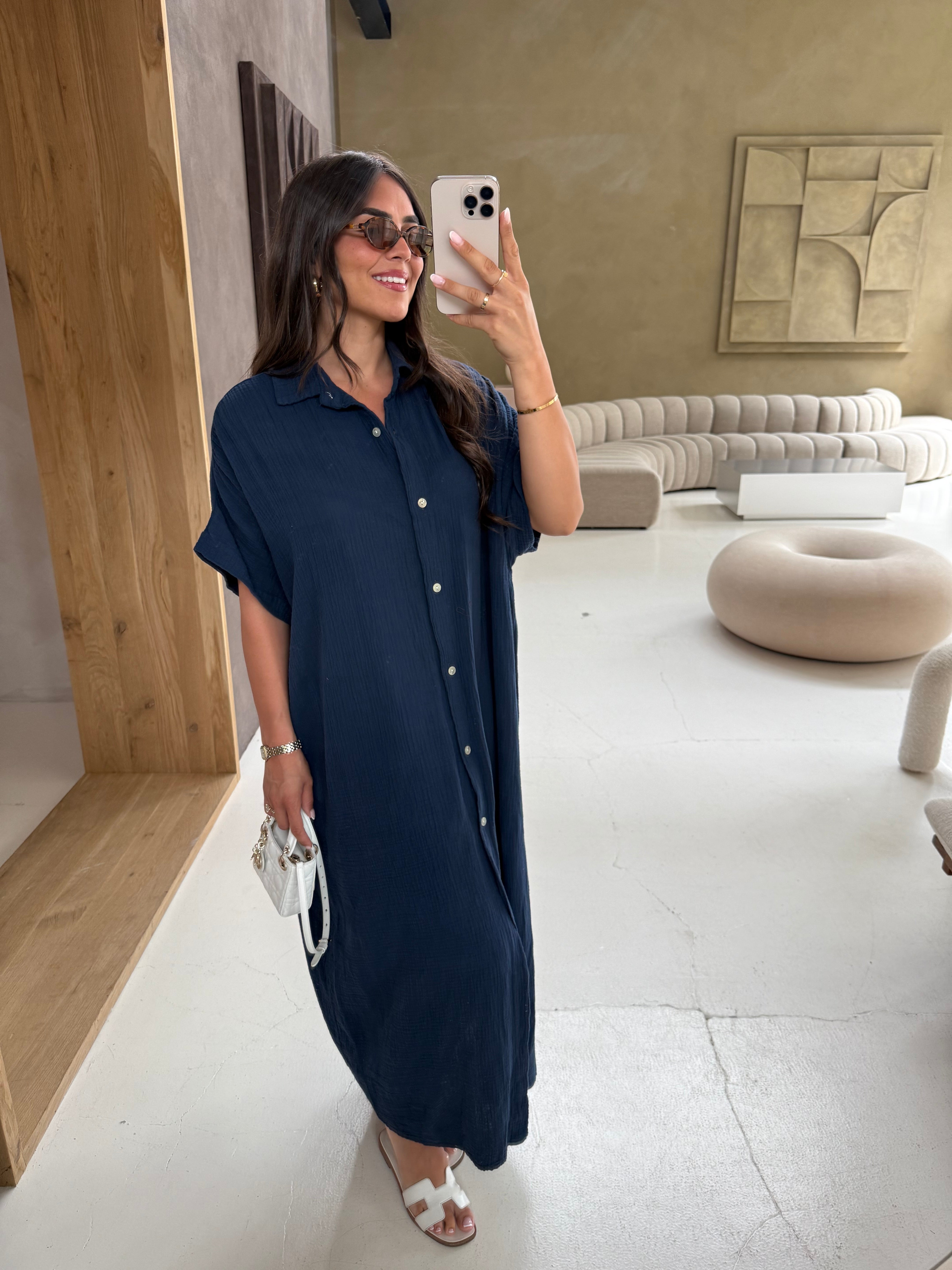 Robe gaze de coton bleue marine