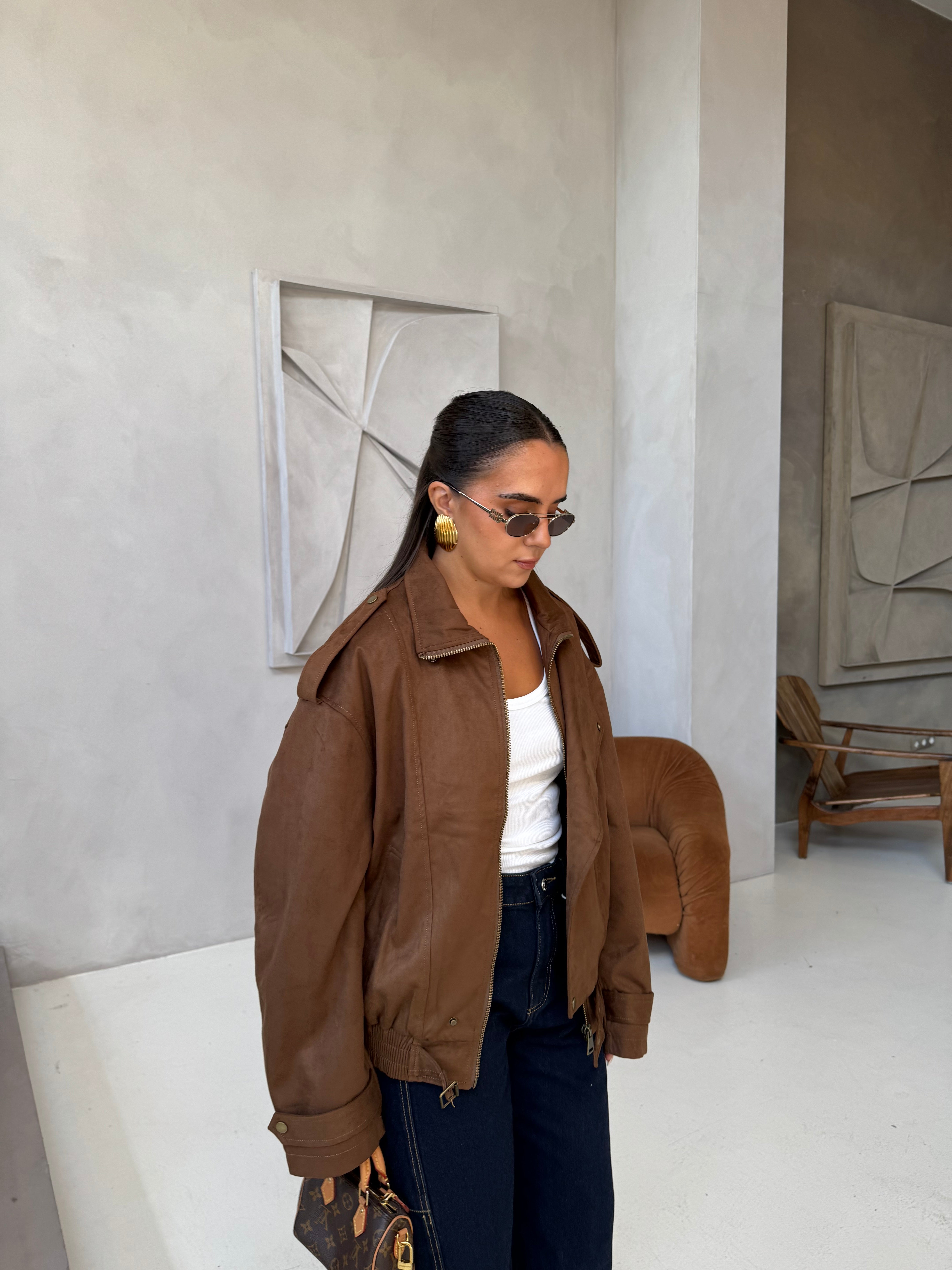 Blouson effet daim choco (V10257)