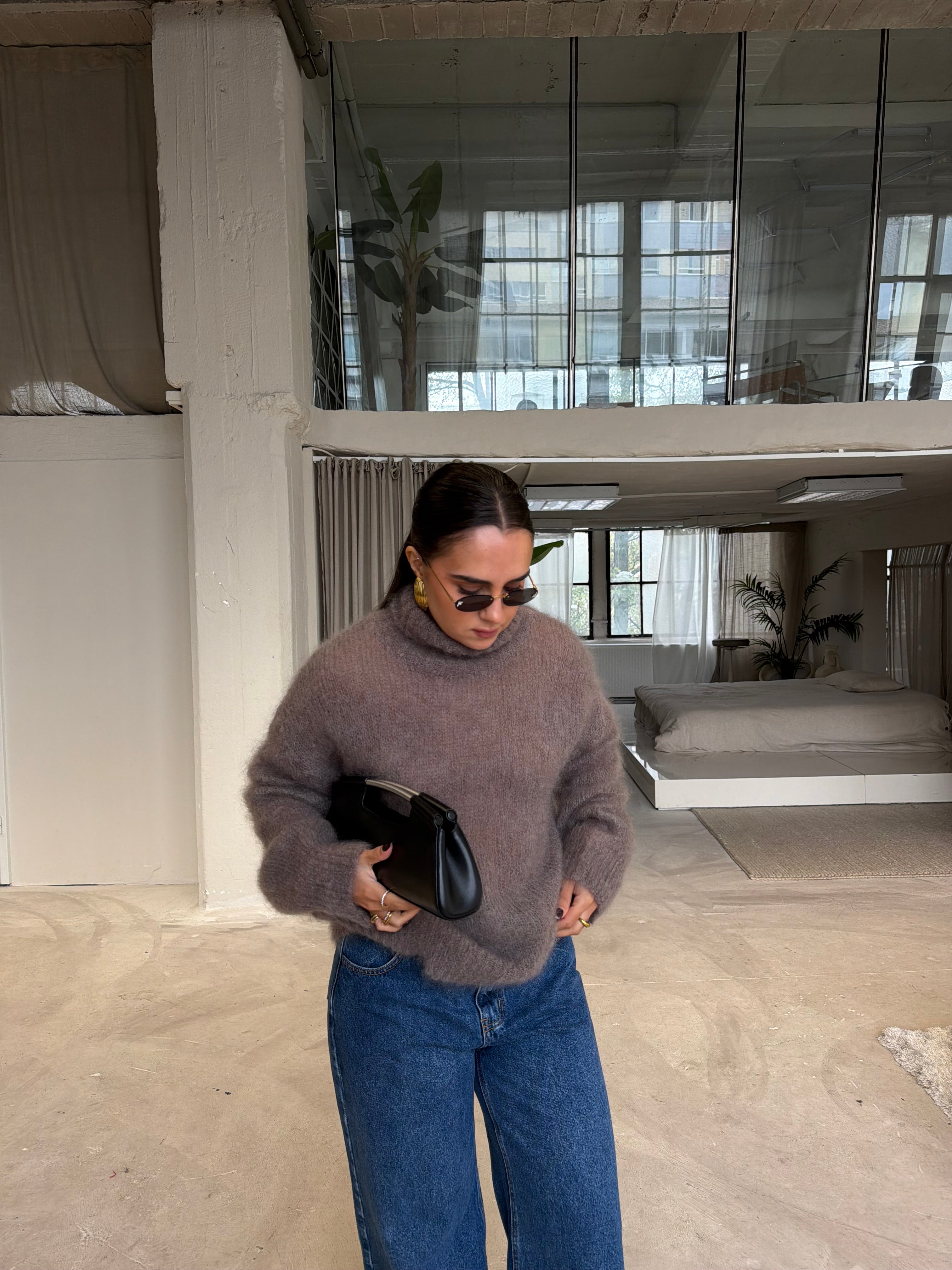 Pull col roulé MOHAIR taupe