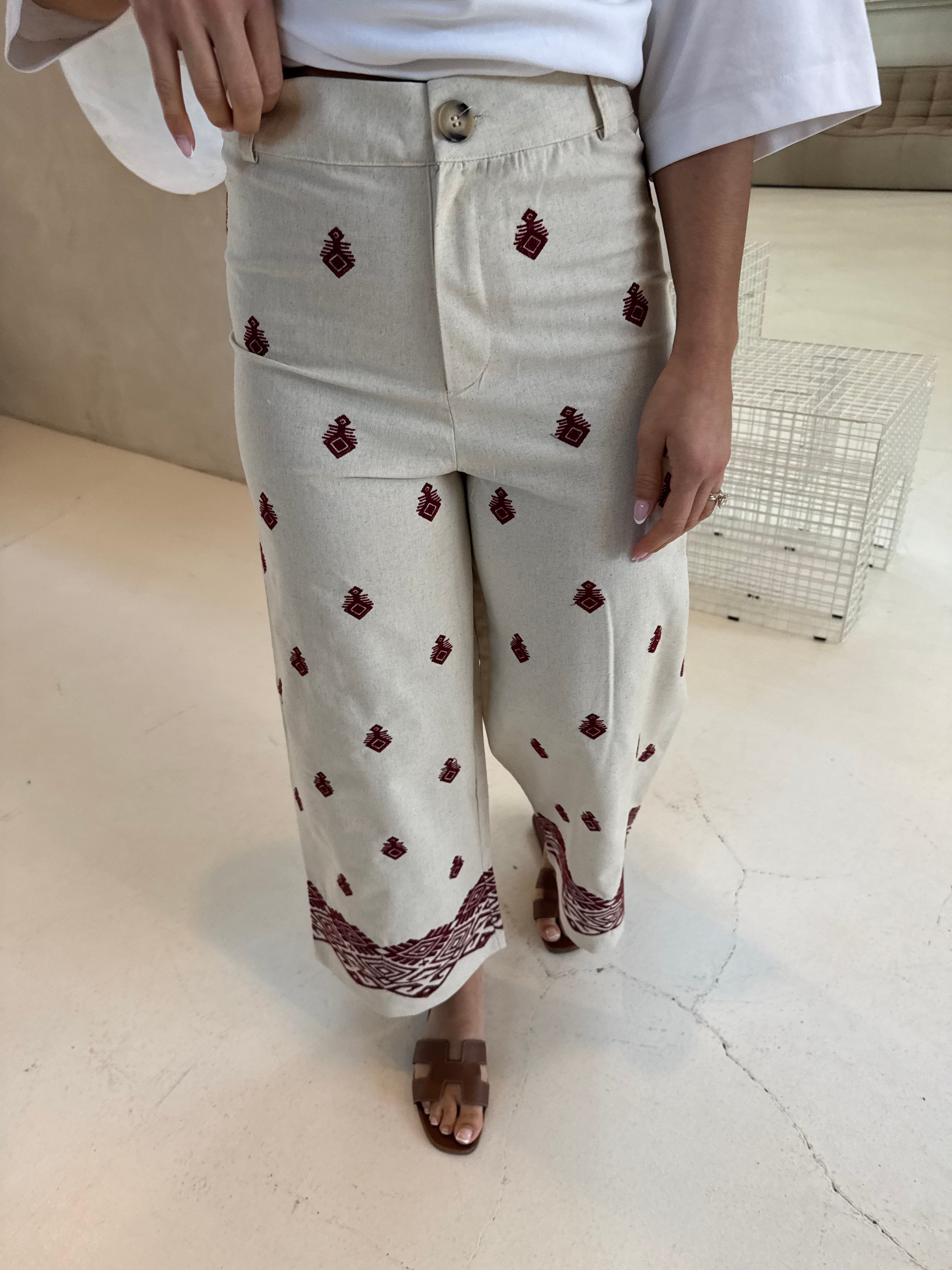 Pantalon CYPRIEN beige et bordeaux