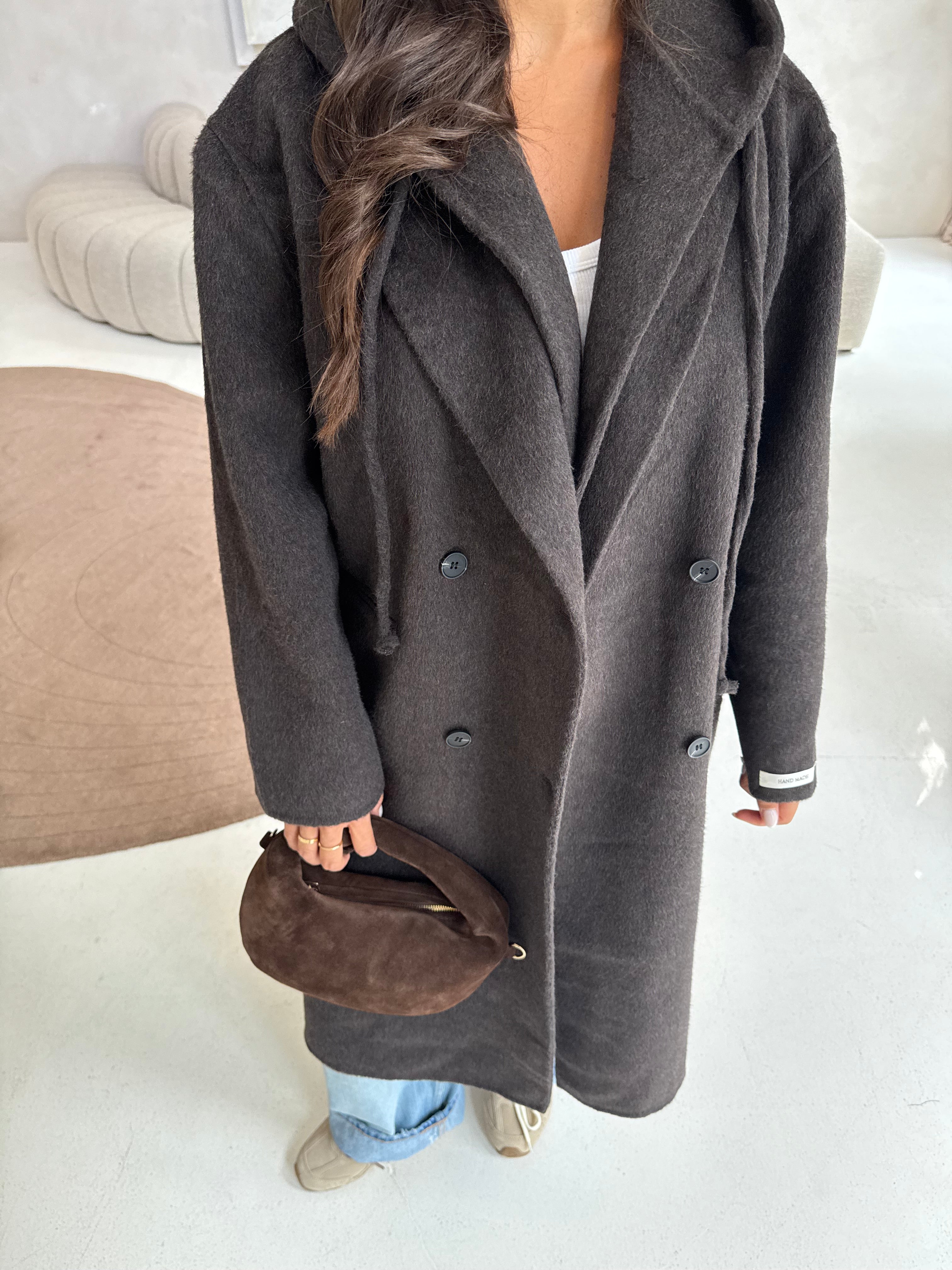 Manteau long marron à capuche (25CY903)