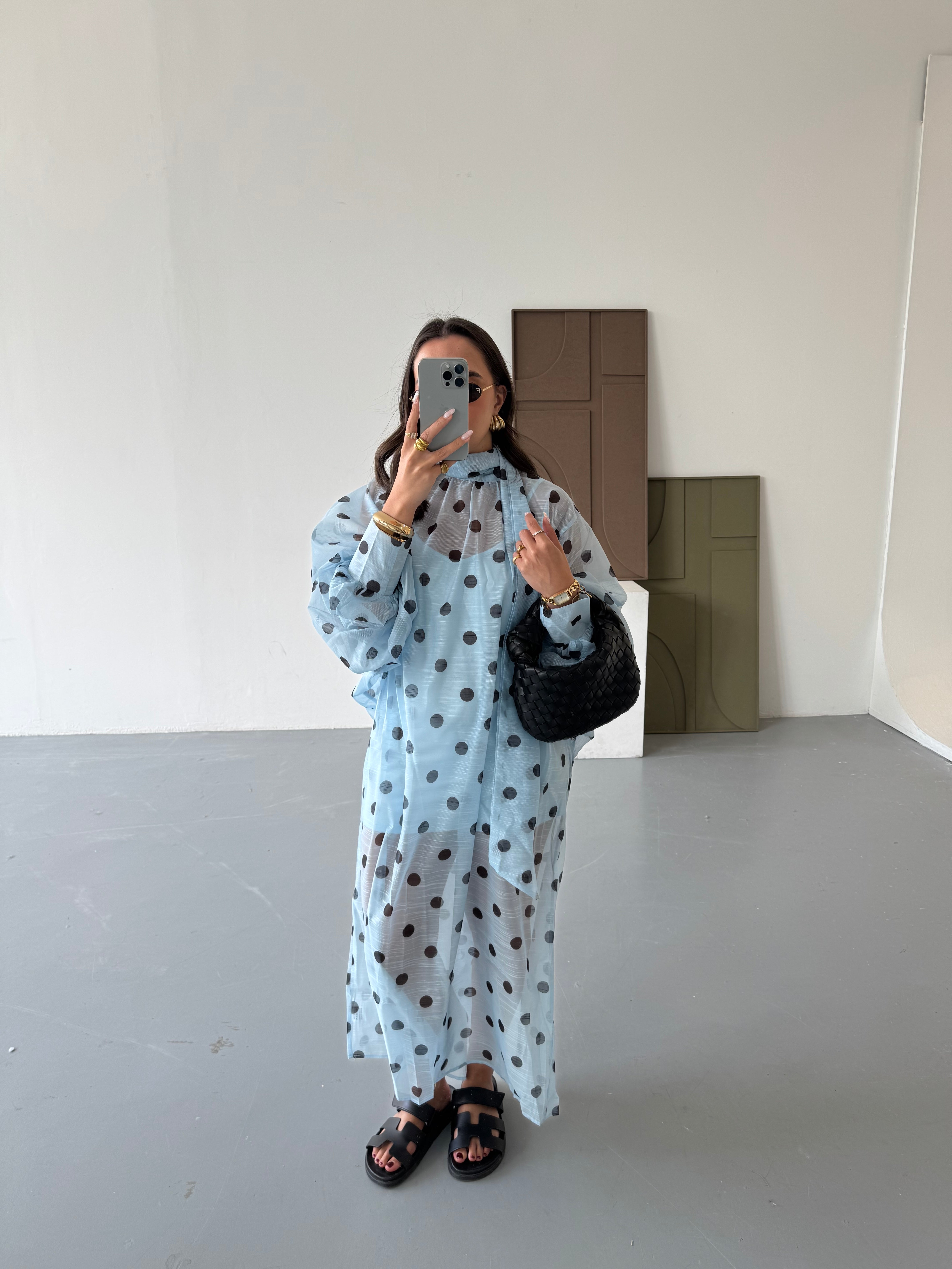Robe longue pois bleu (R10192)