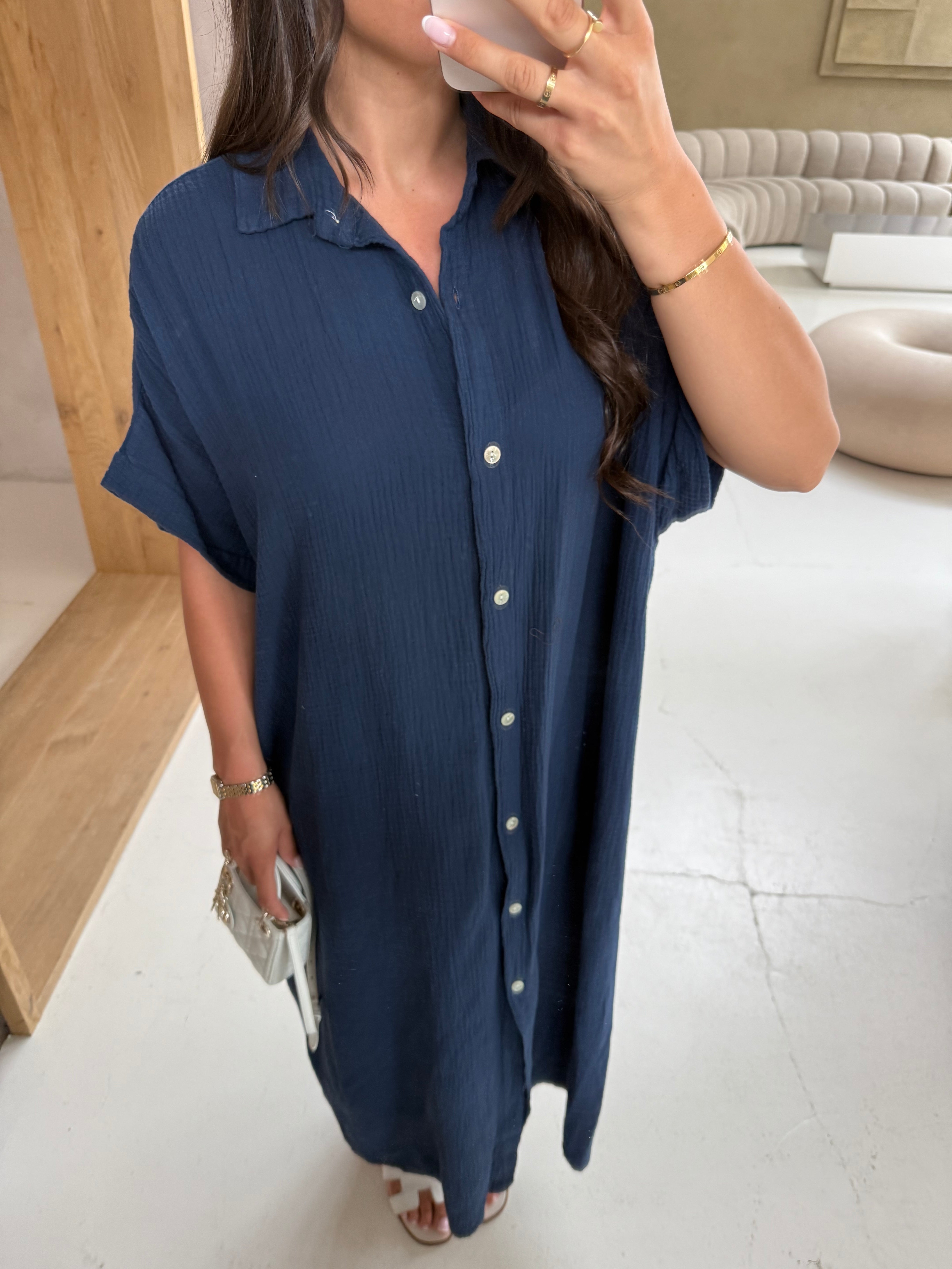 Robe gaze de coton bleue marine