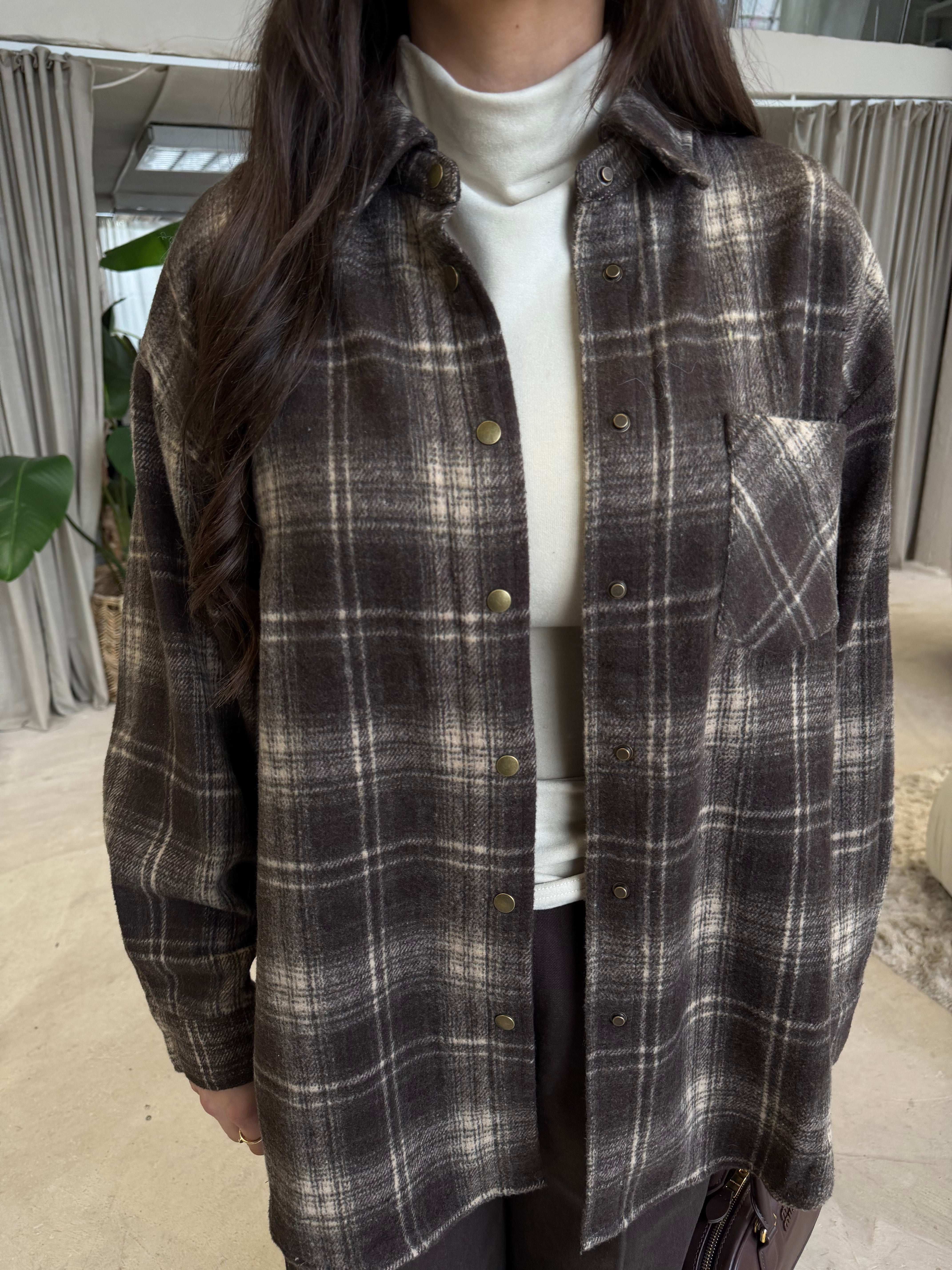 Chemise et col roulé carreaux marron (MA7658)