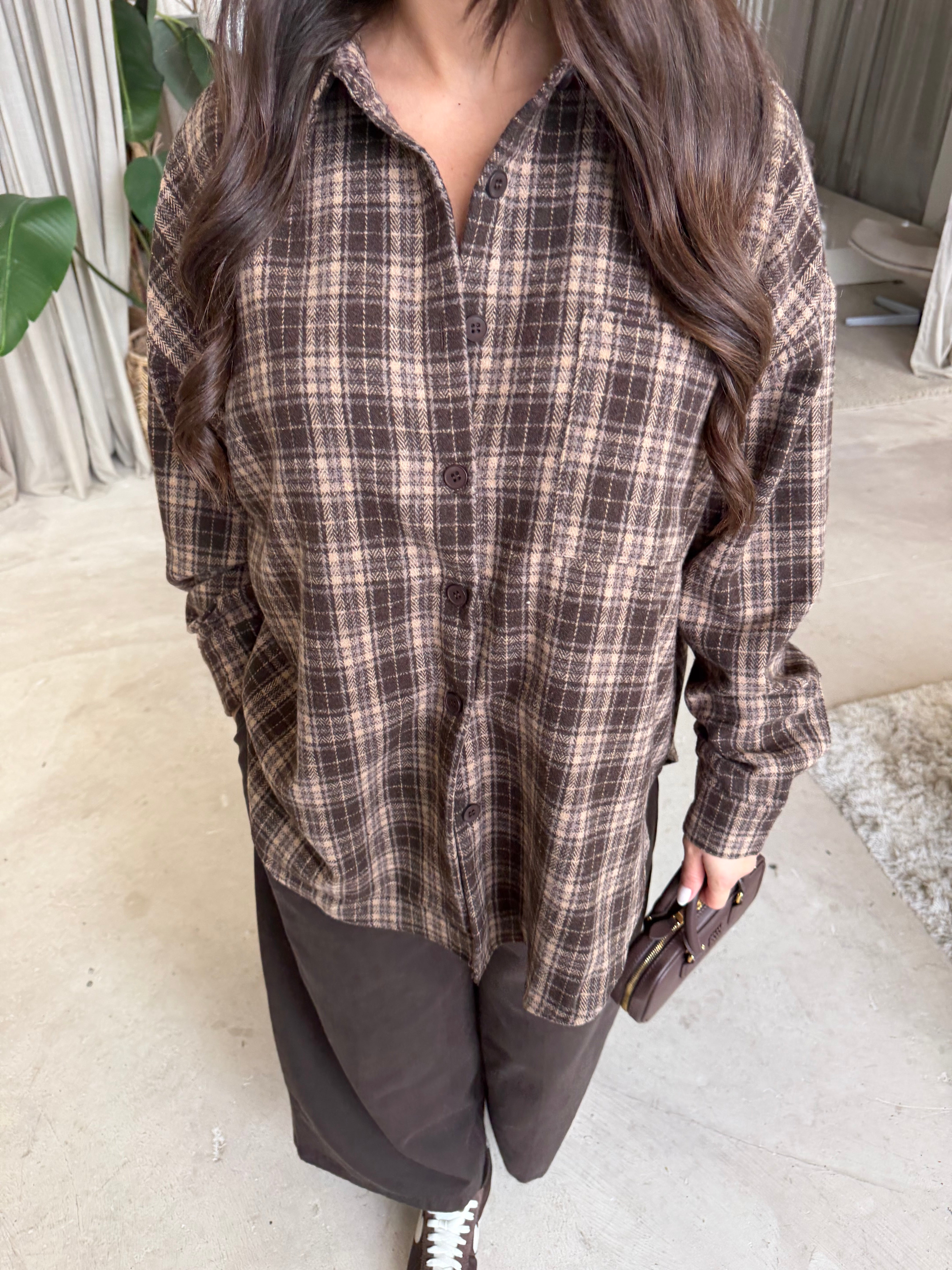 Chemise à carreaux marron (H11788-2)
