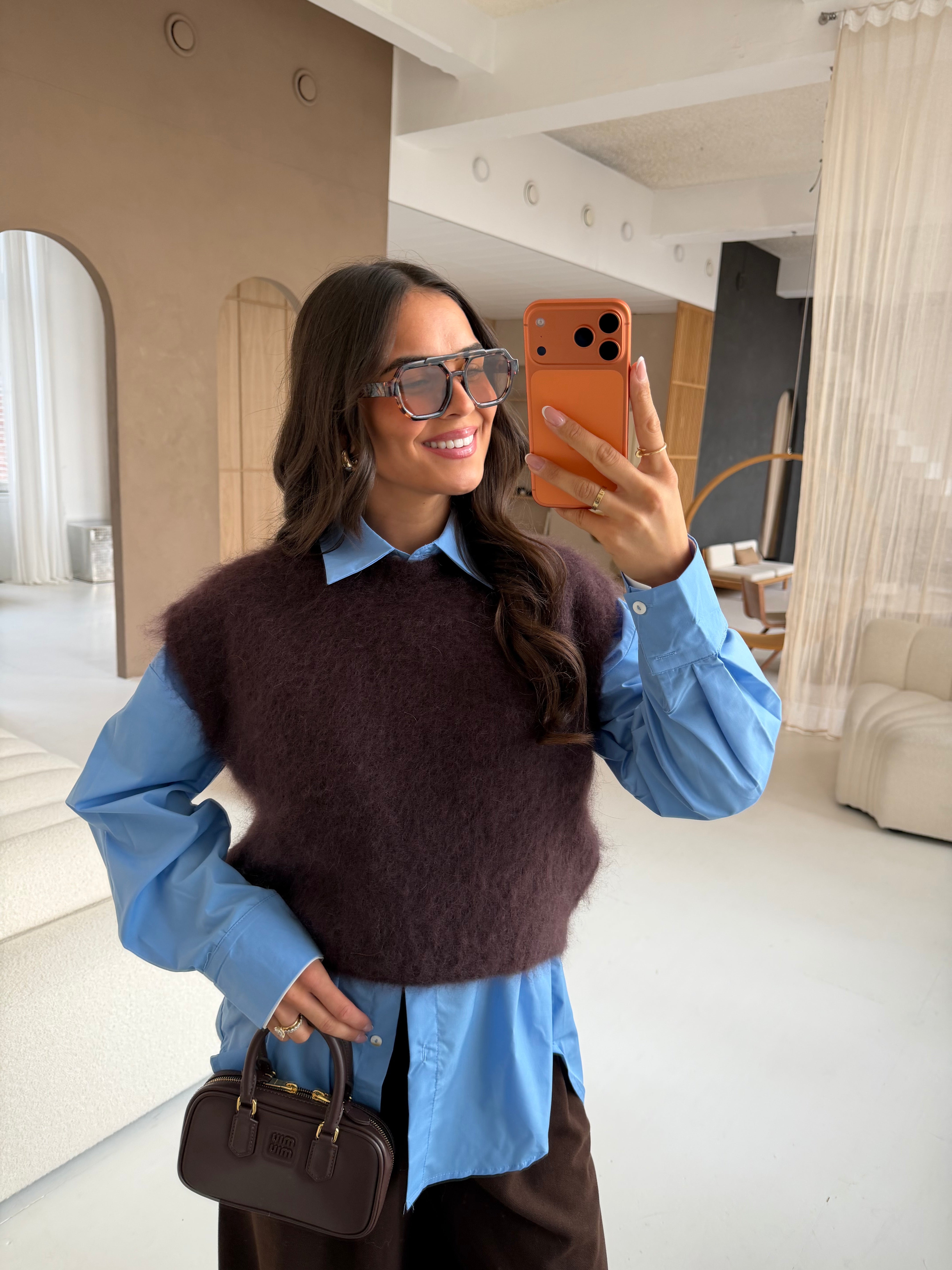 Pull mohair sans manche marron (28023)