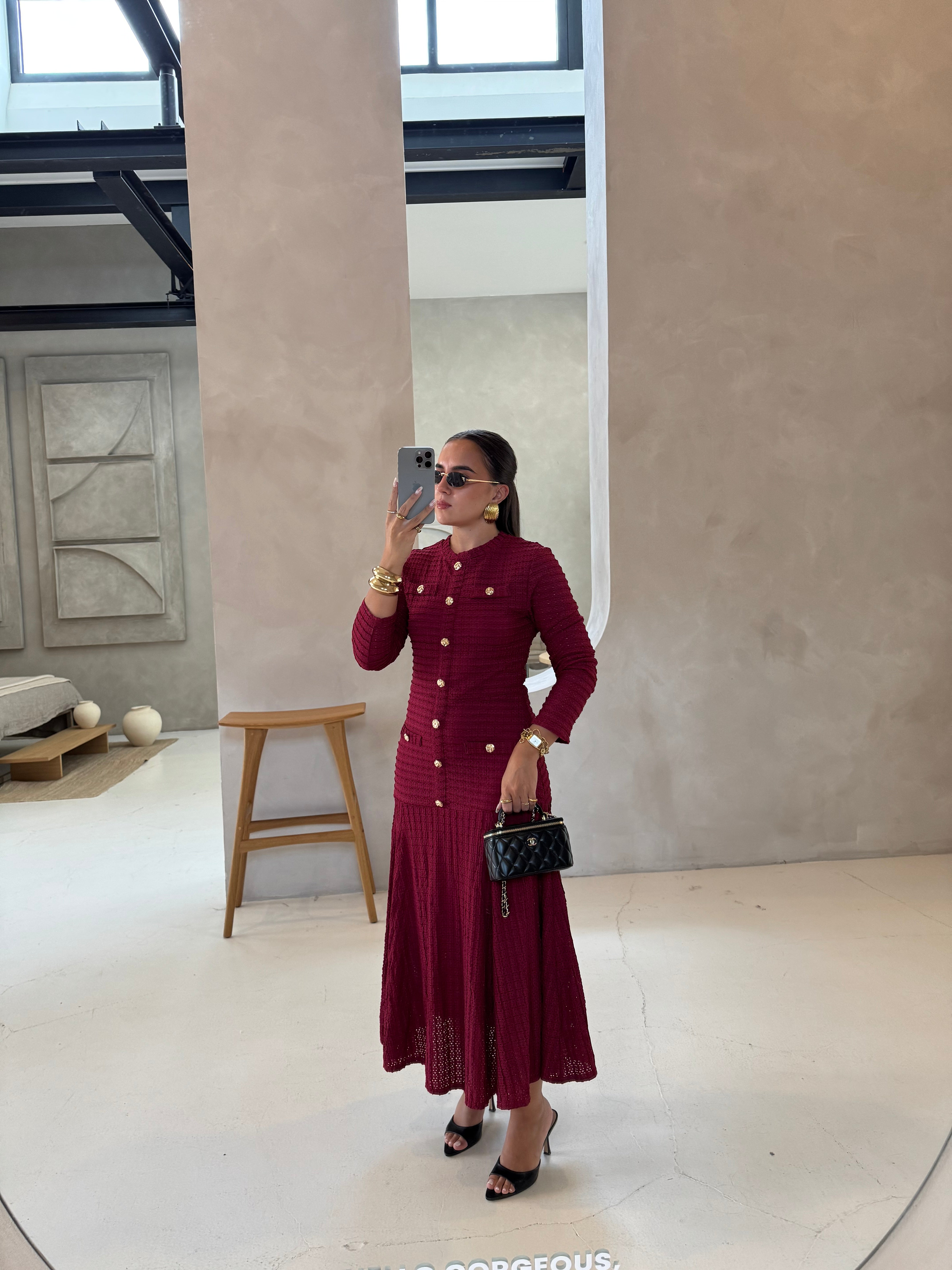 Robe JOYNA bordeaux boutons dorés (9698)