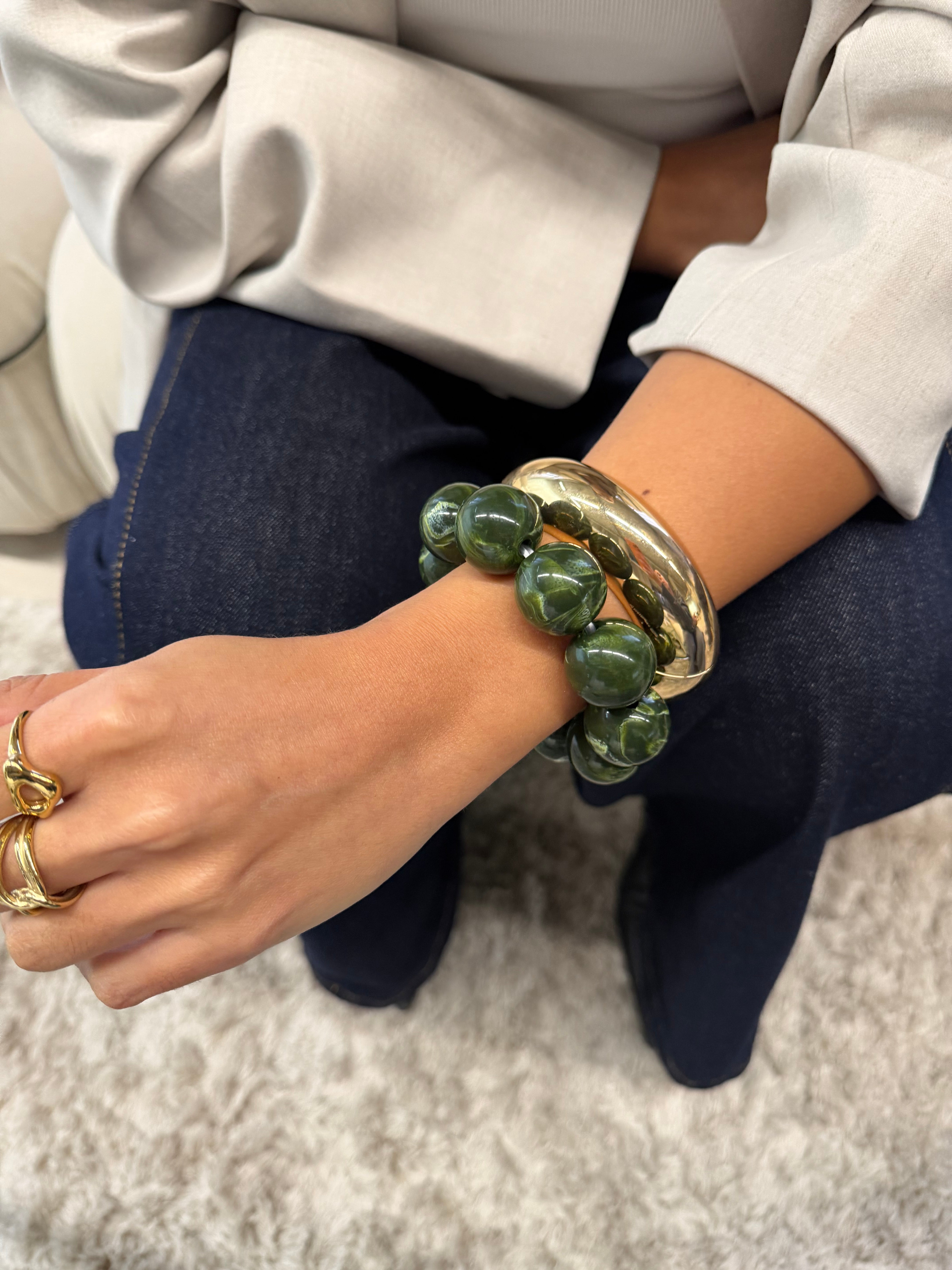 Bracelet jonc résine BOULE vert