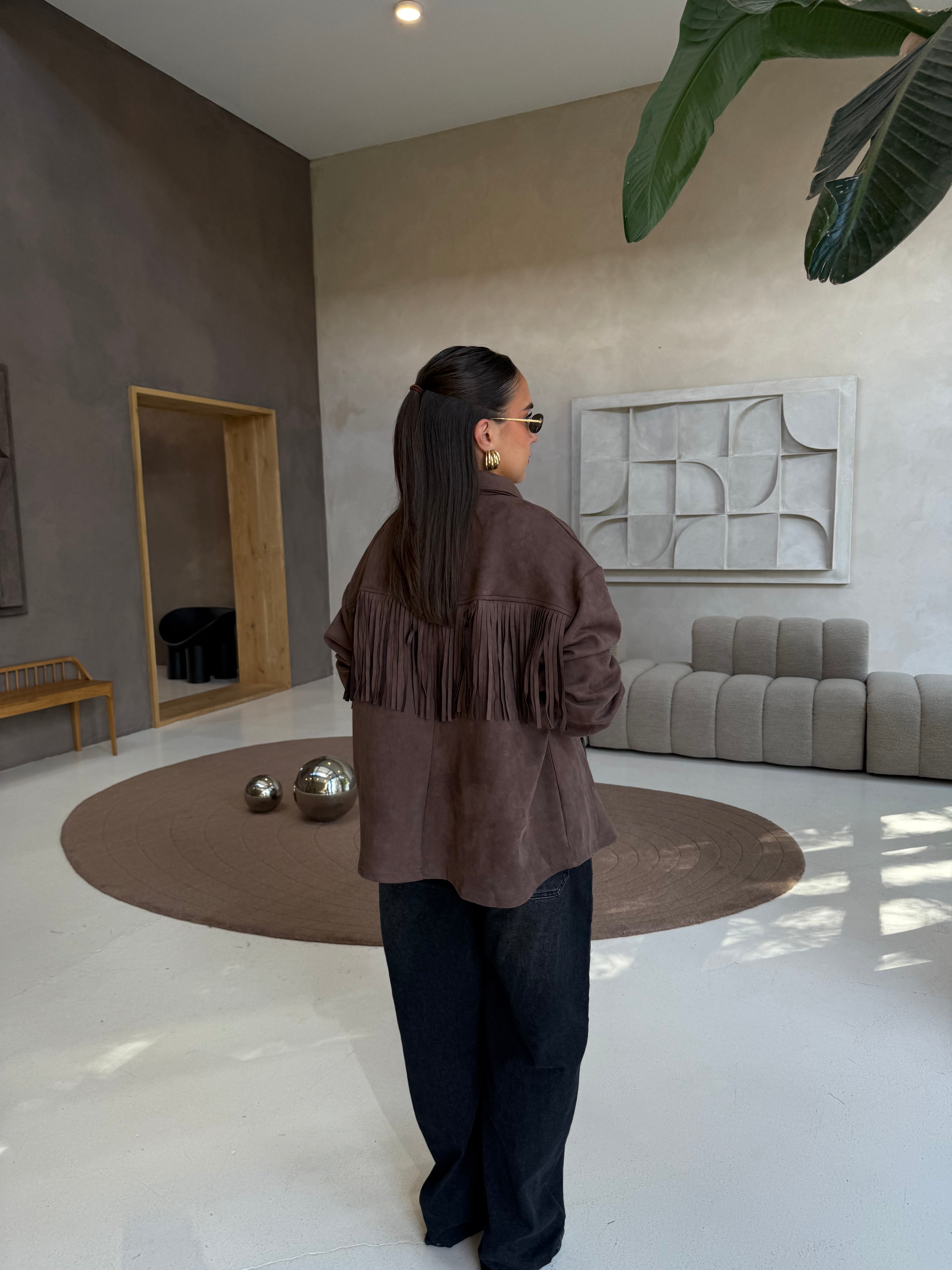 Veste à  frange marron (ym1015)