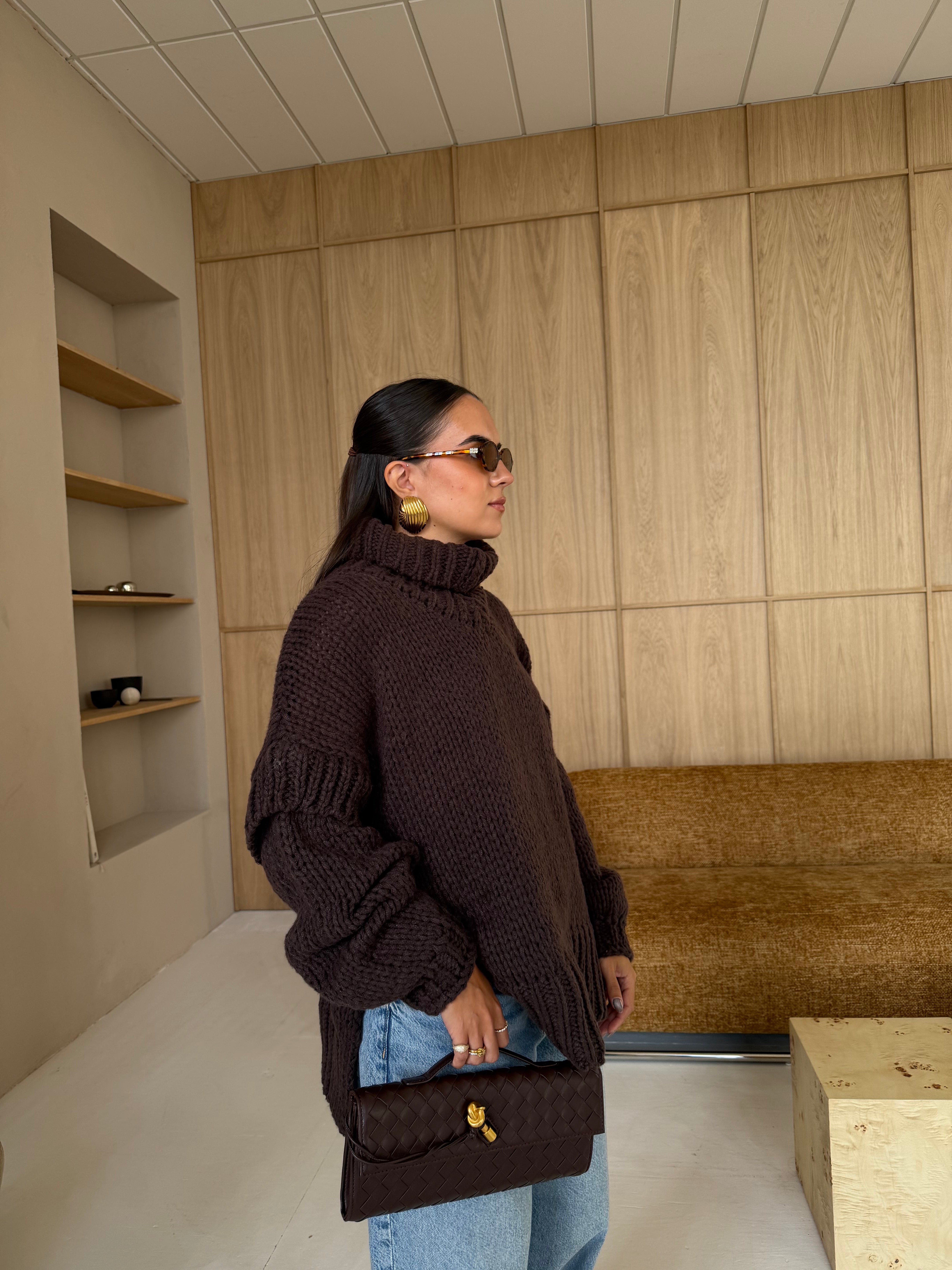 Pull PARISIENNE col roulé choco (66002)