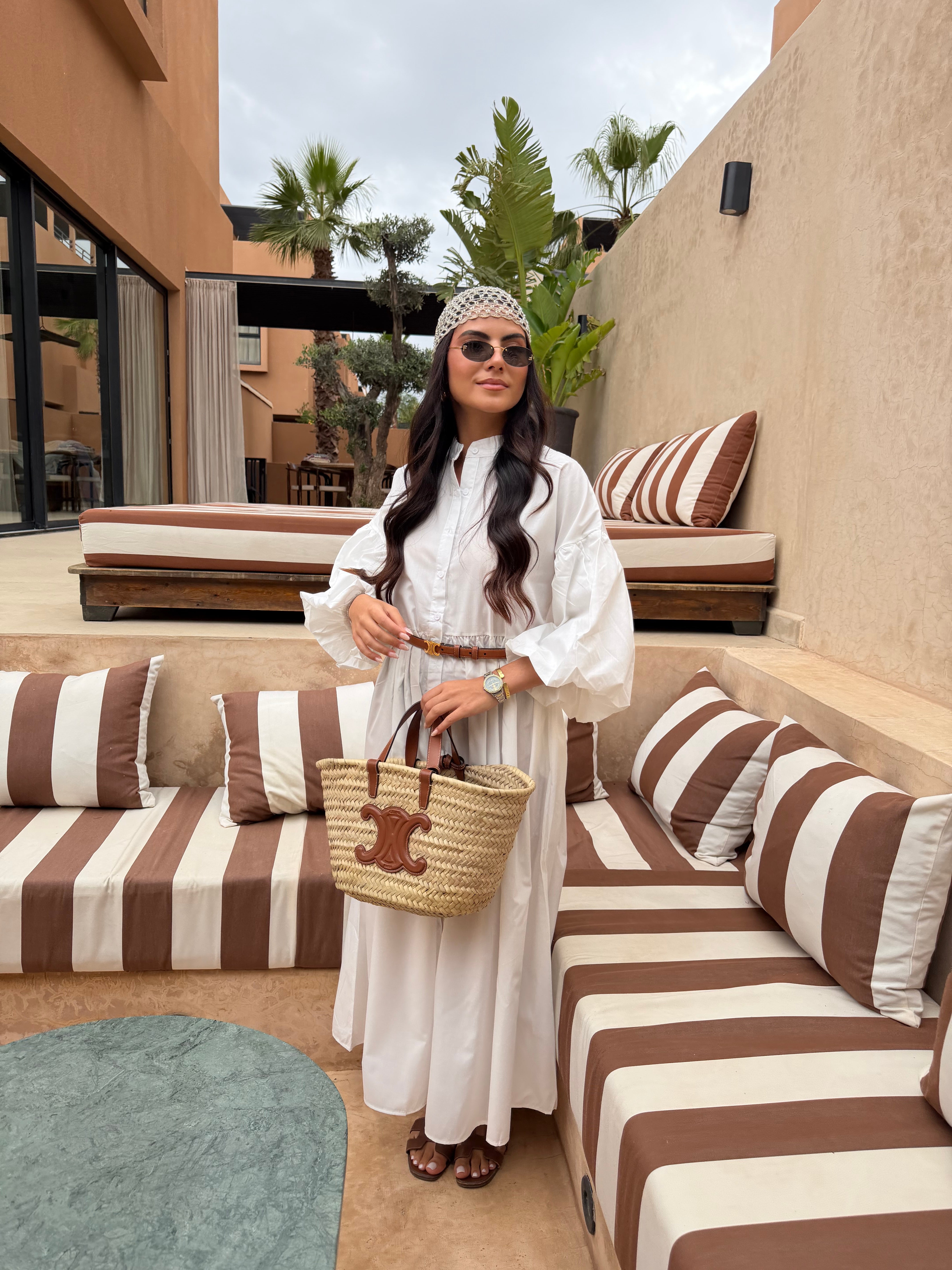 Robe longue blanche manche bouffante (SC208)