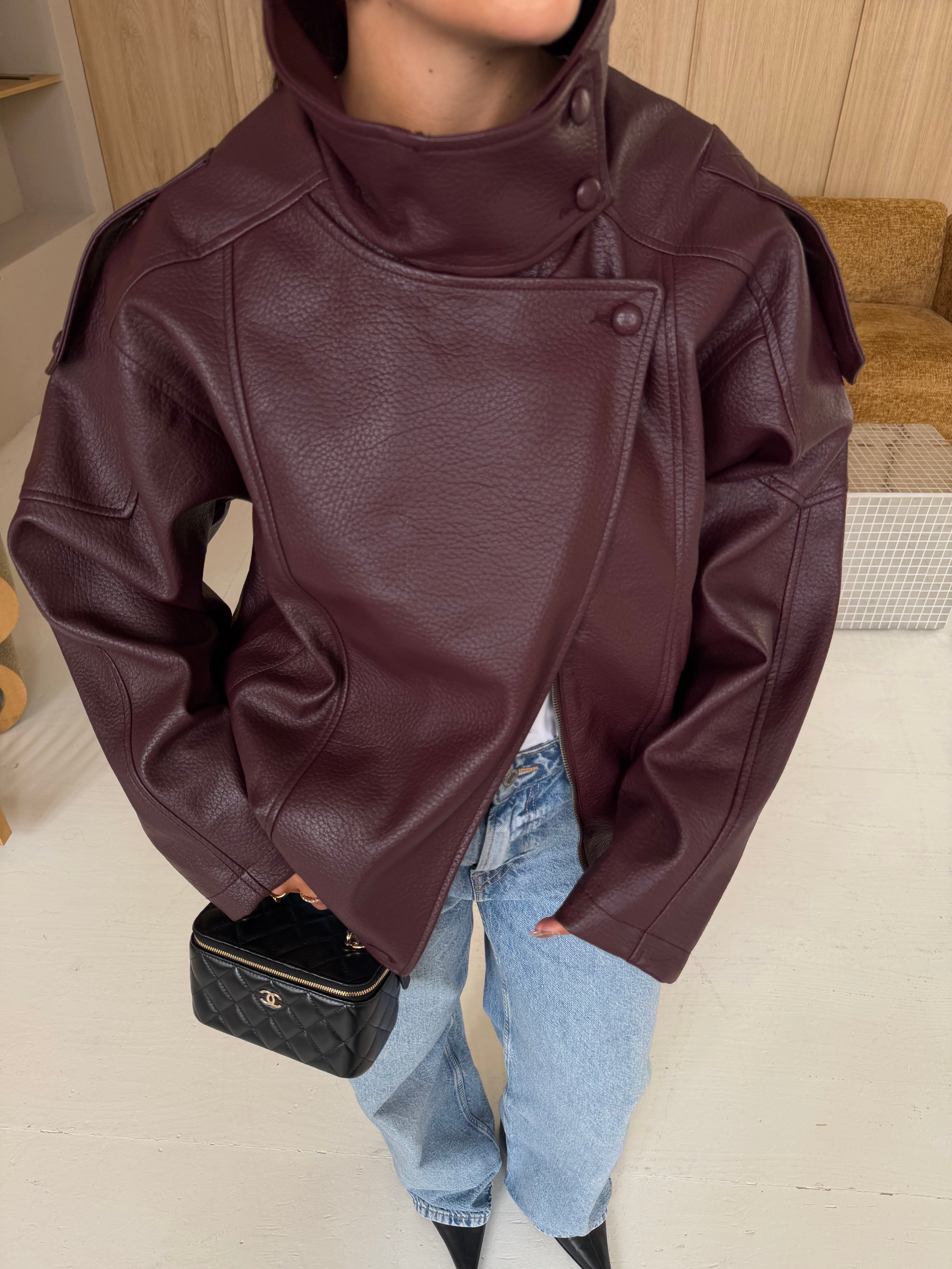 Veste en similicuir bordeaux oversize KZ (8822)