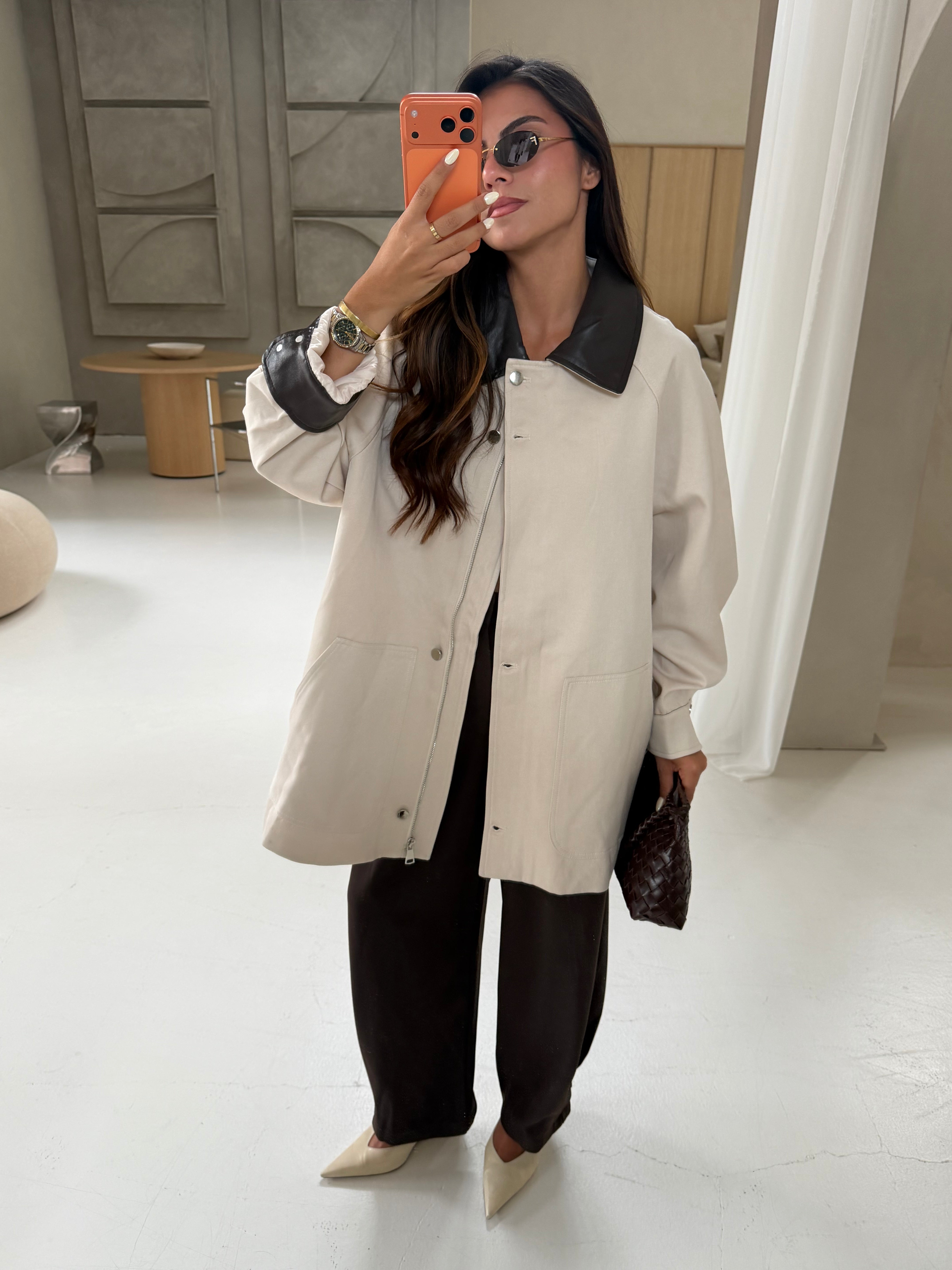 Manteau LUX beige col marron (858)