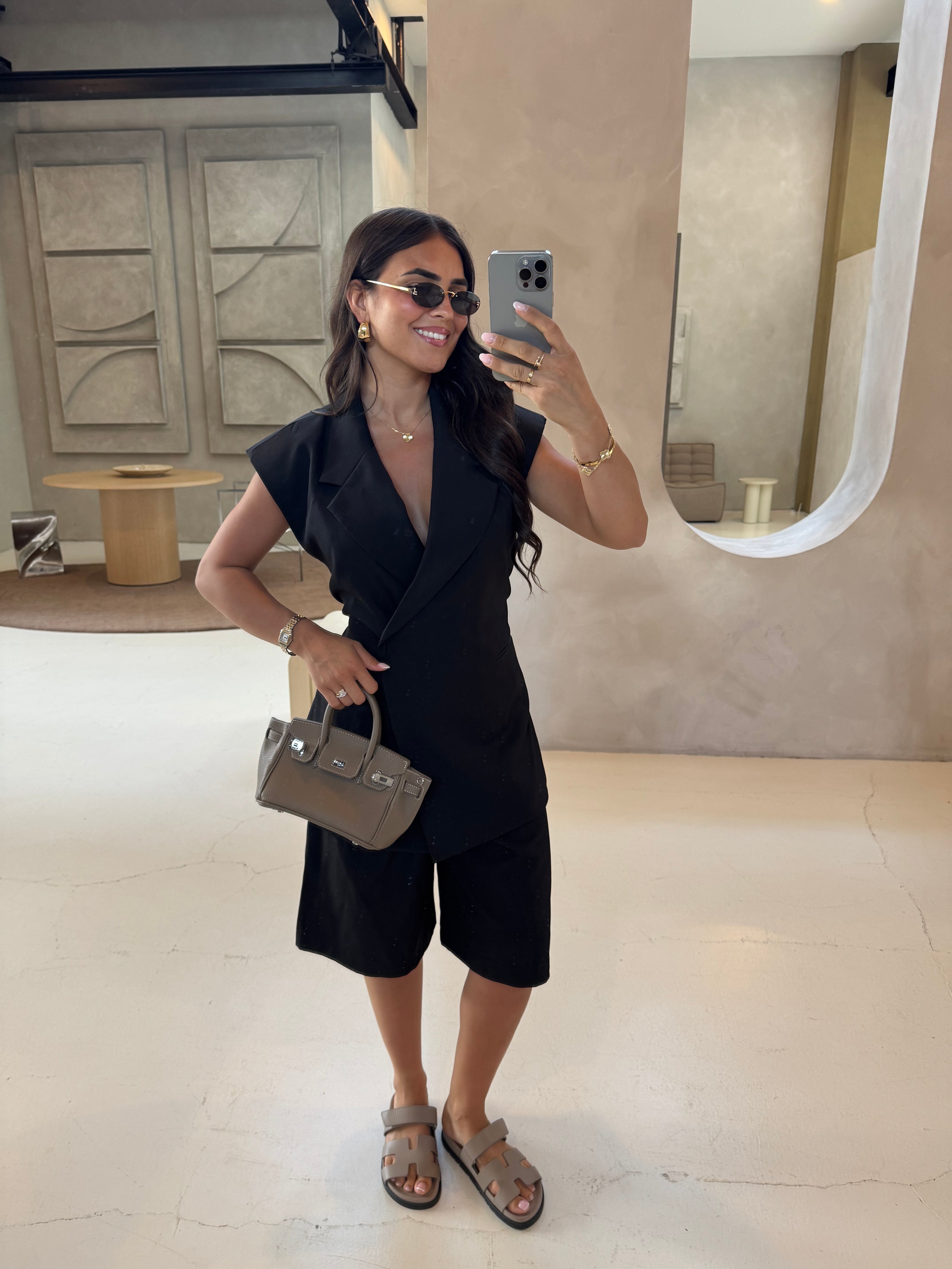 Blazer croisé avec ficelle noir (W25223)