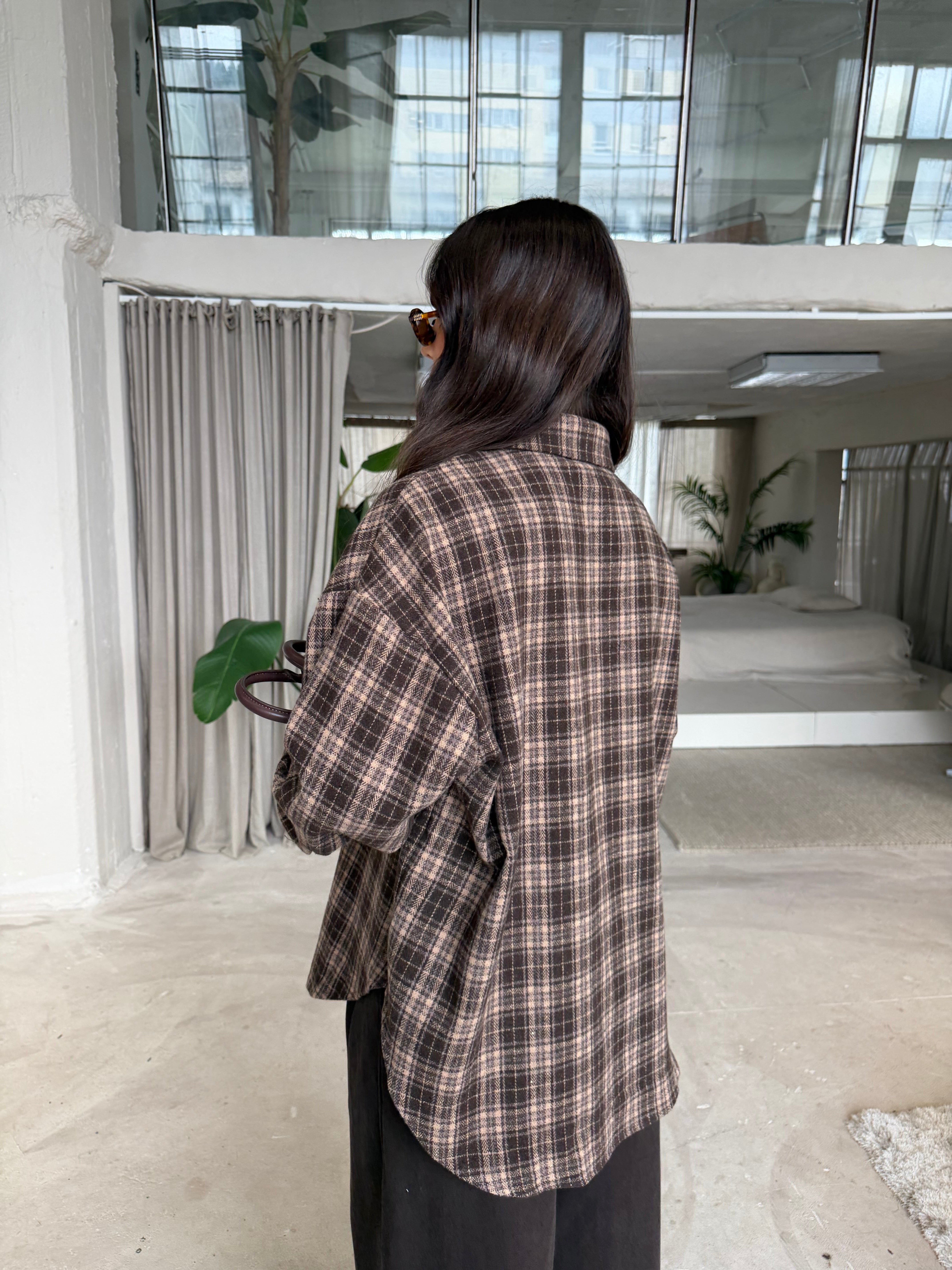 Chemise à carreaux marron (H11788-2)