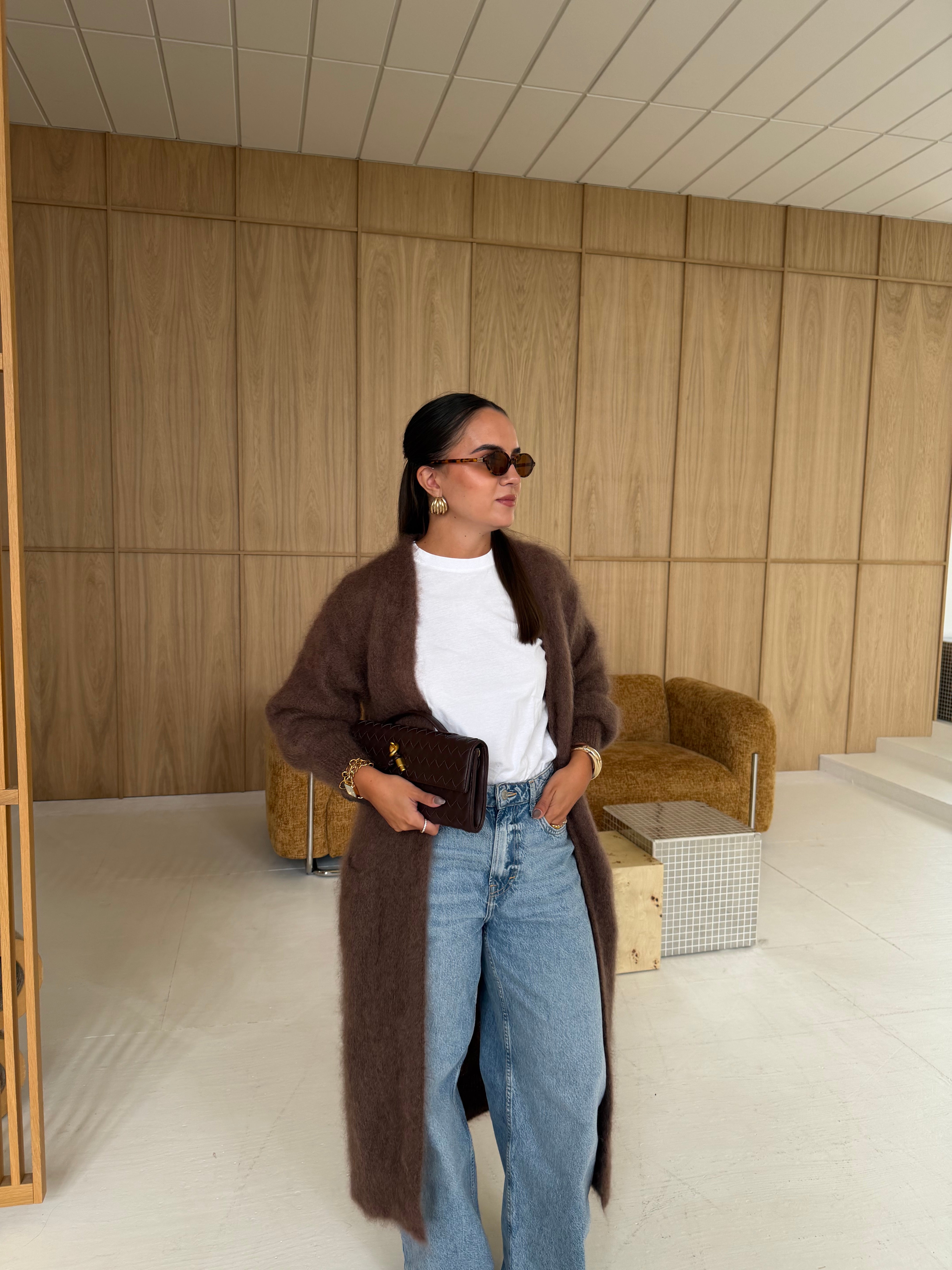 Gilet kid MOHAIR long marron  (22313)