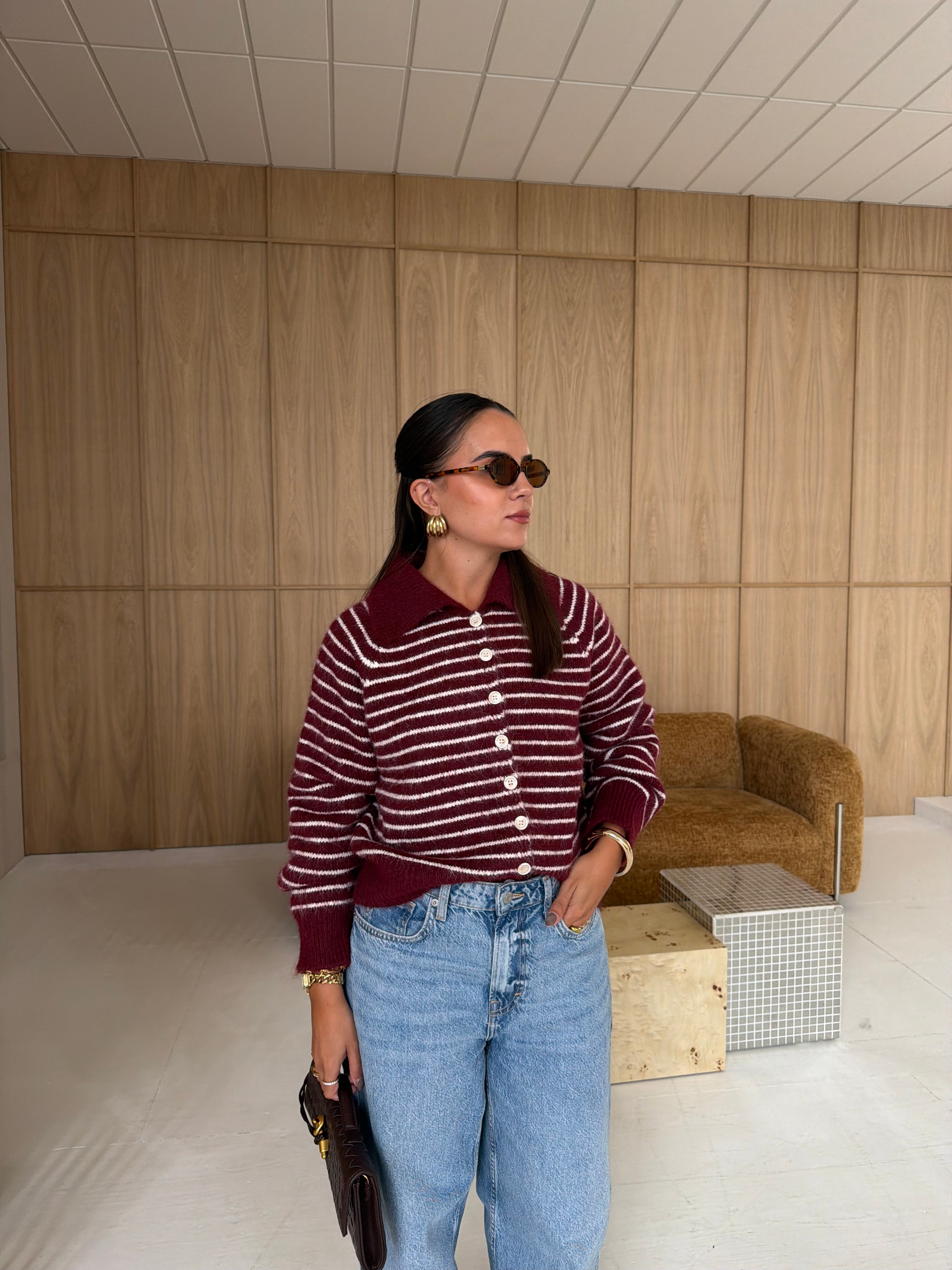 Pull rayures gilet bordeaux (6230)