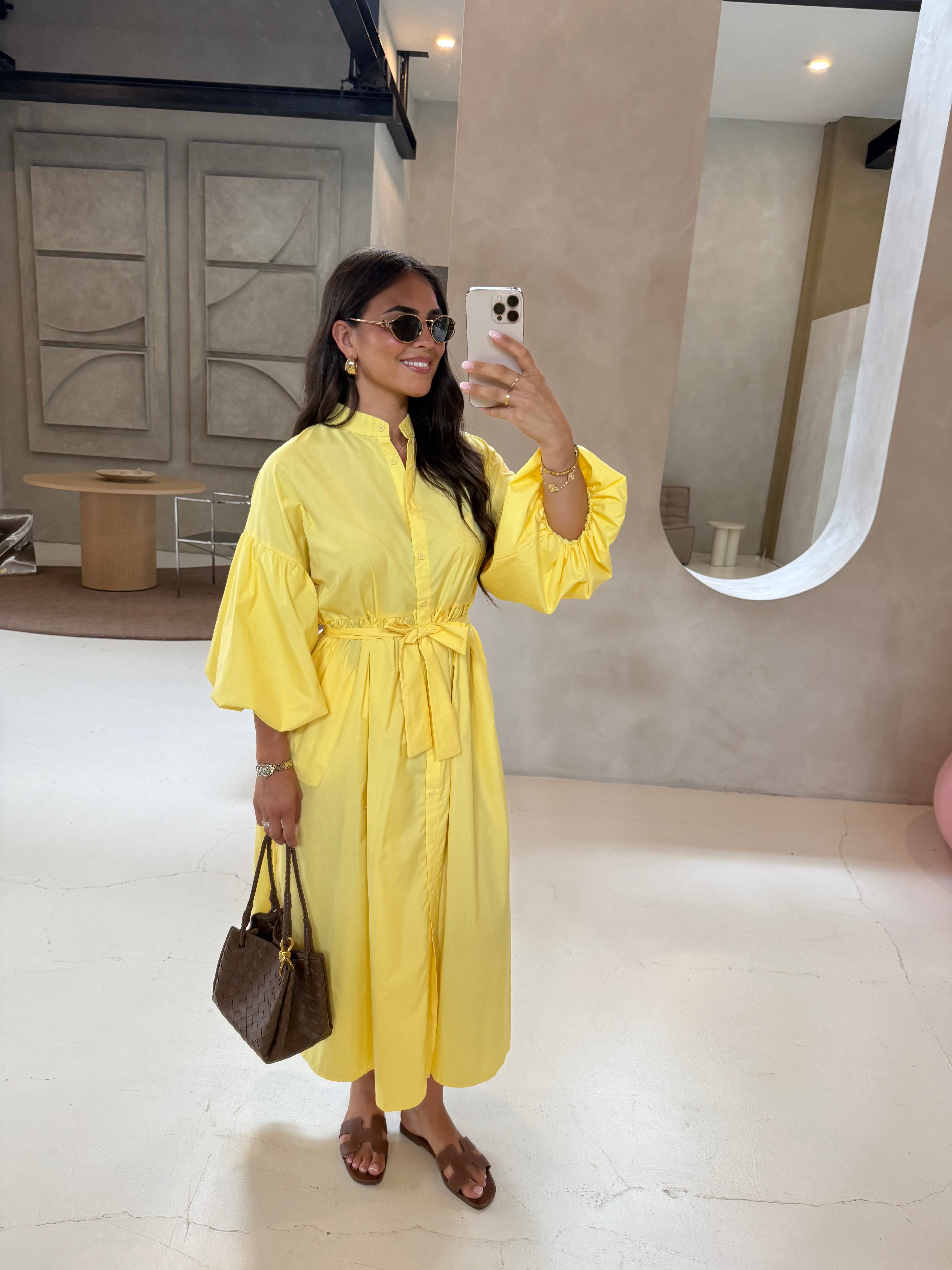Robe longue manche bouffante jaune (SC208)