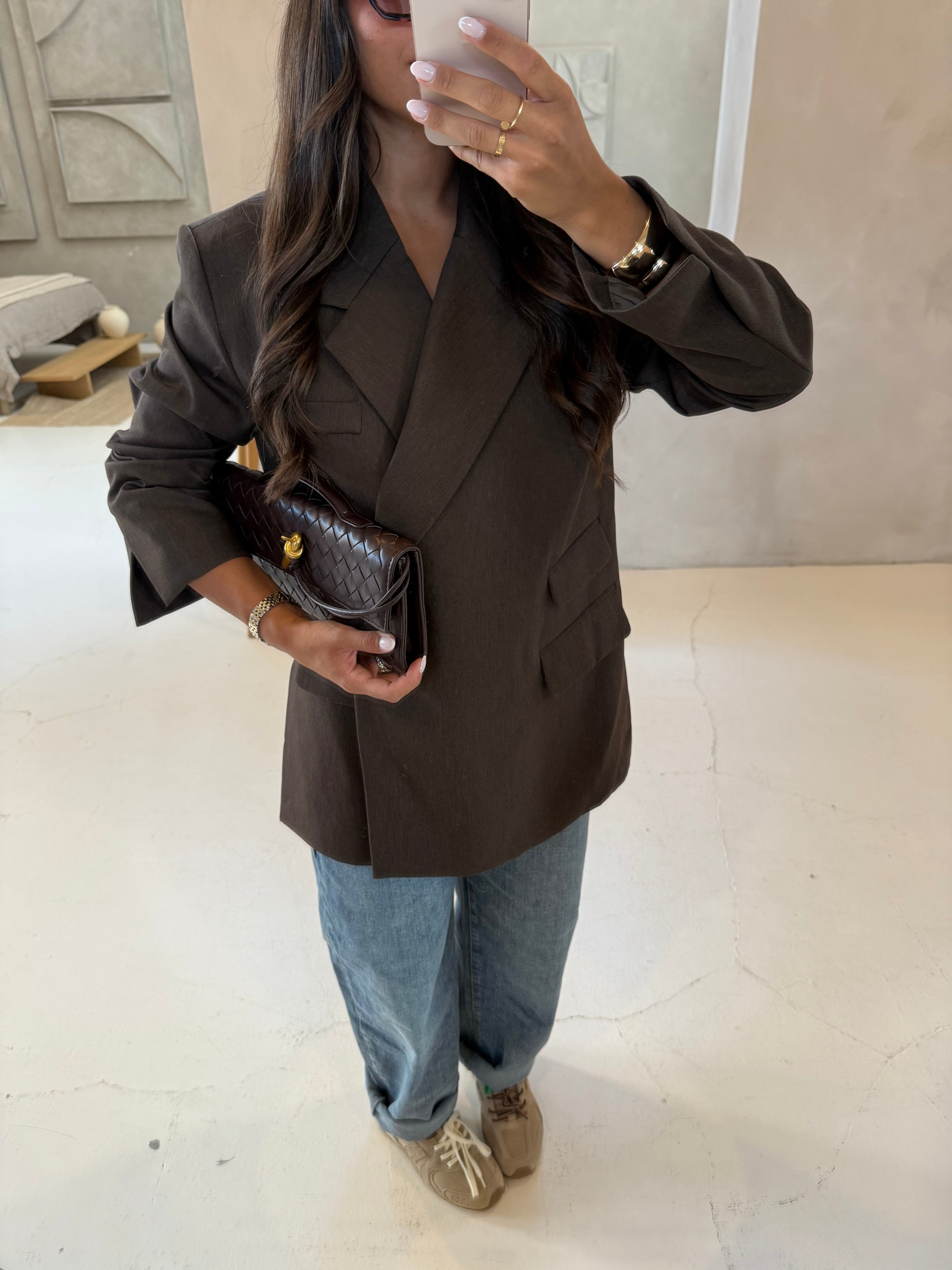 Blazer croisé marron 4 poches (W25201)