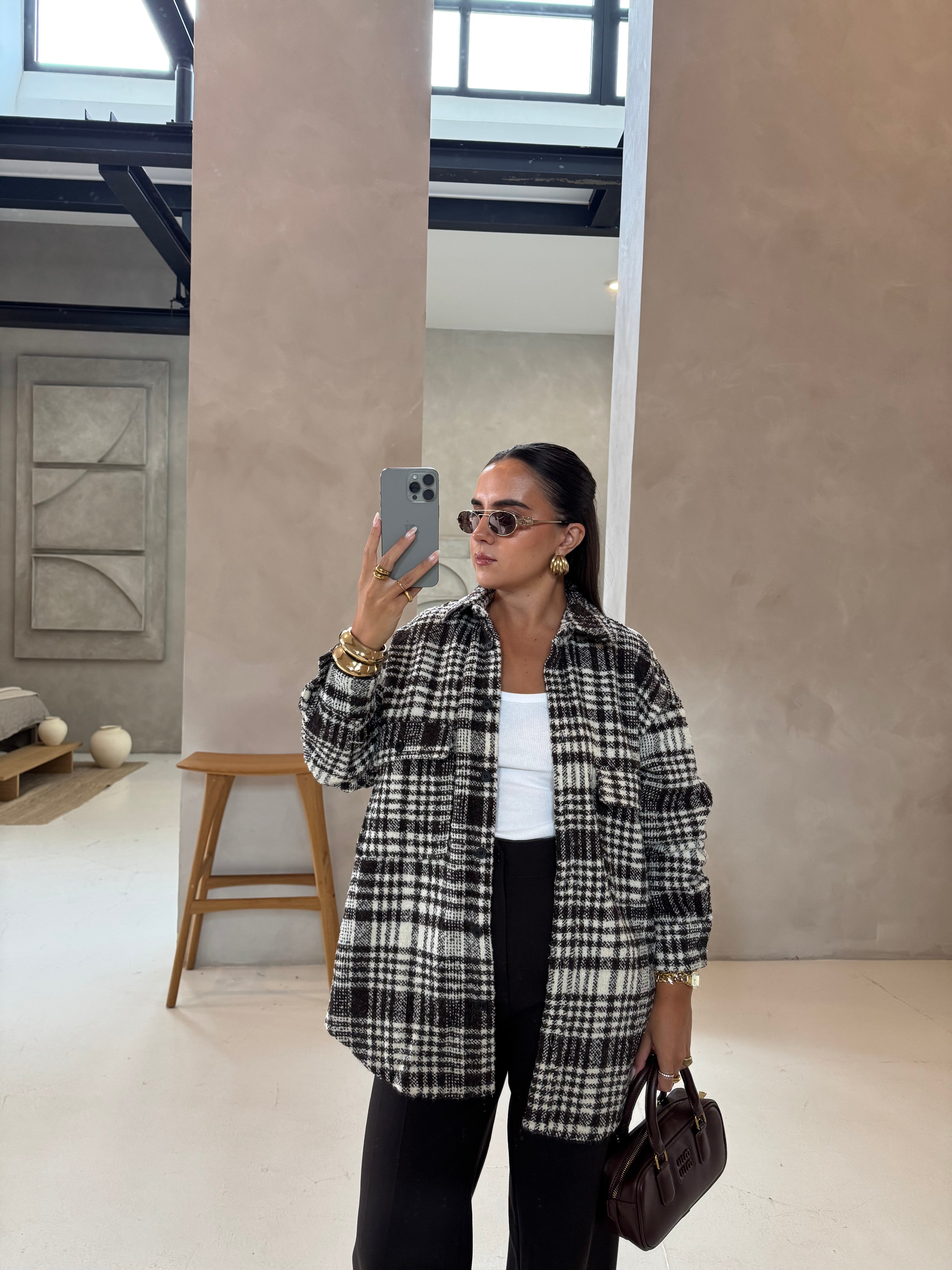Veste à motif CARREAUX marron (W25215)