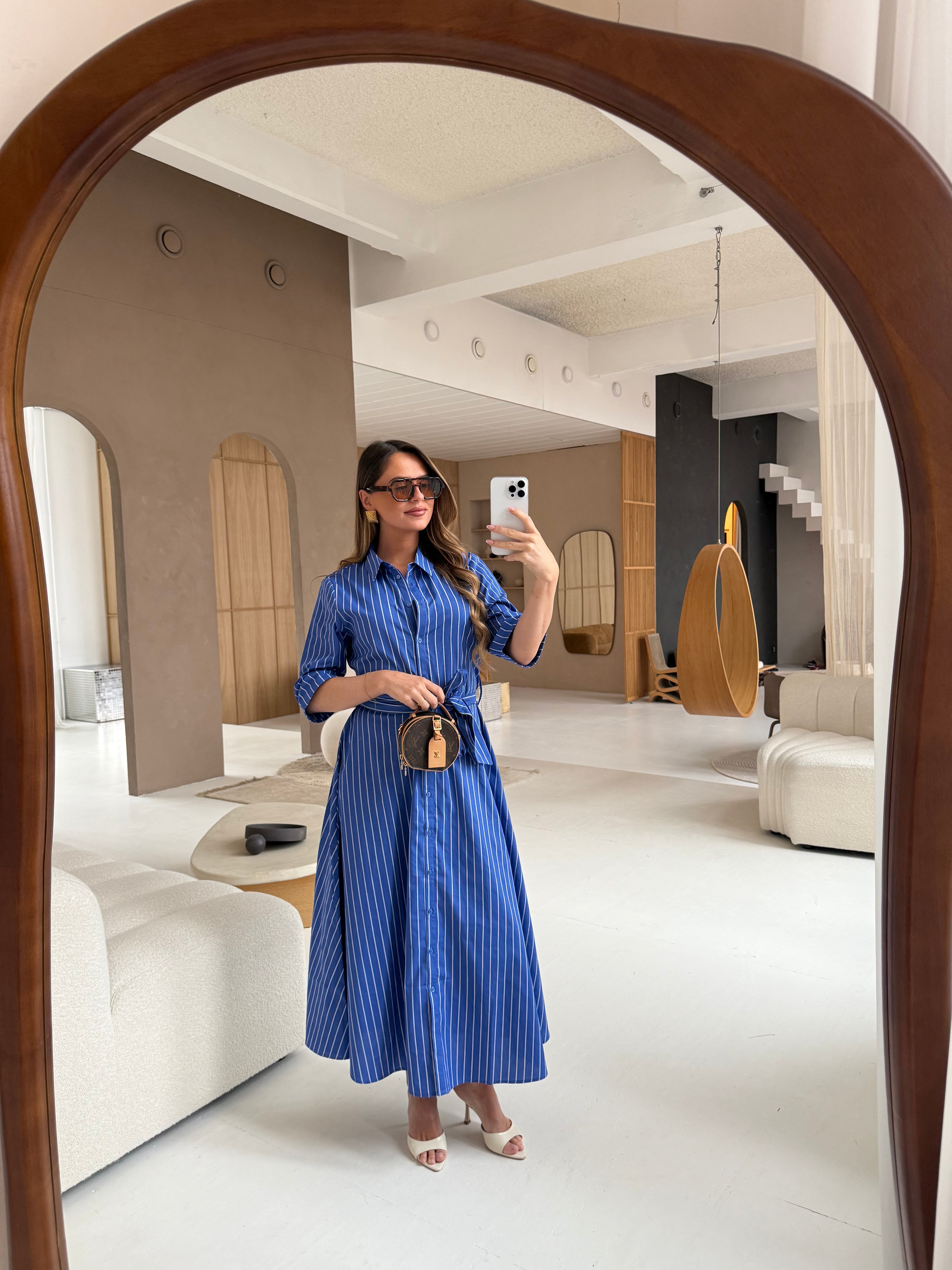 Robe BIBA longue rayures bleues