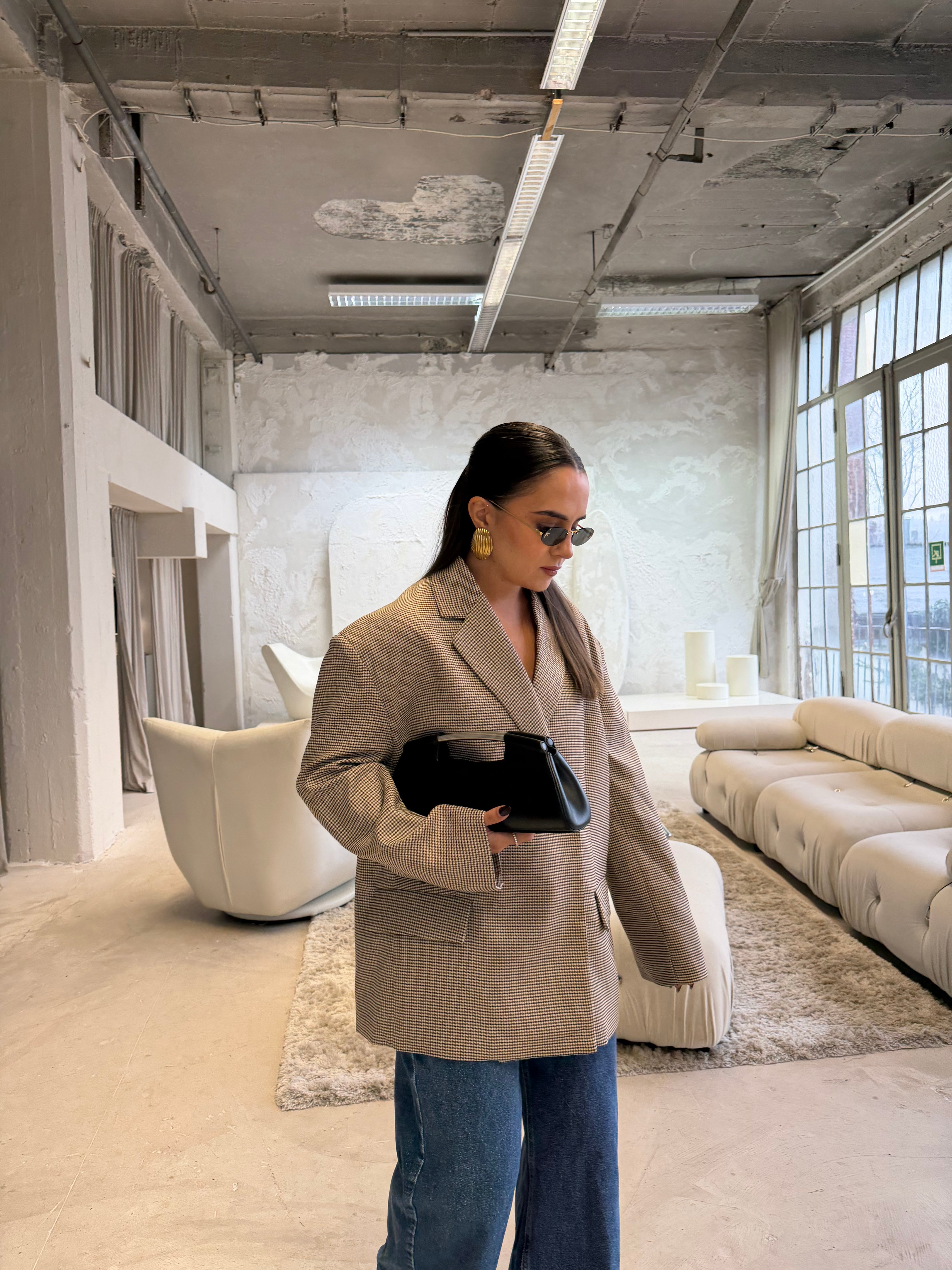 Blazer pied de poule beige