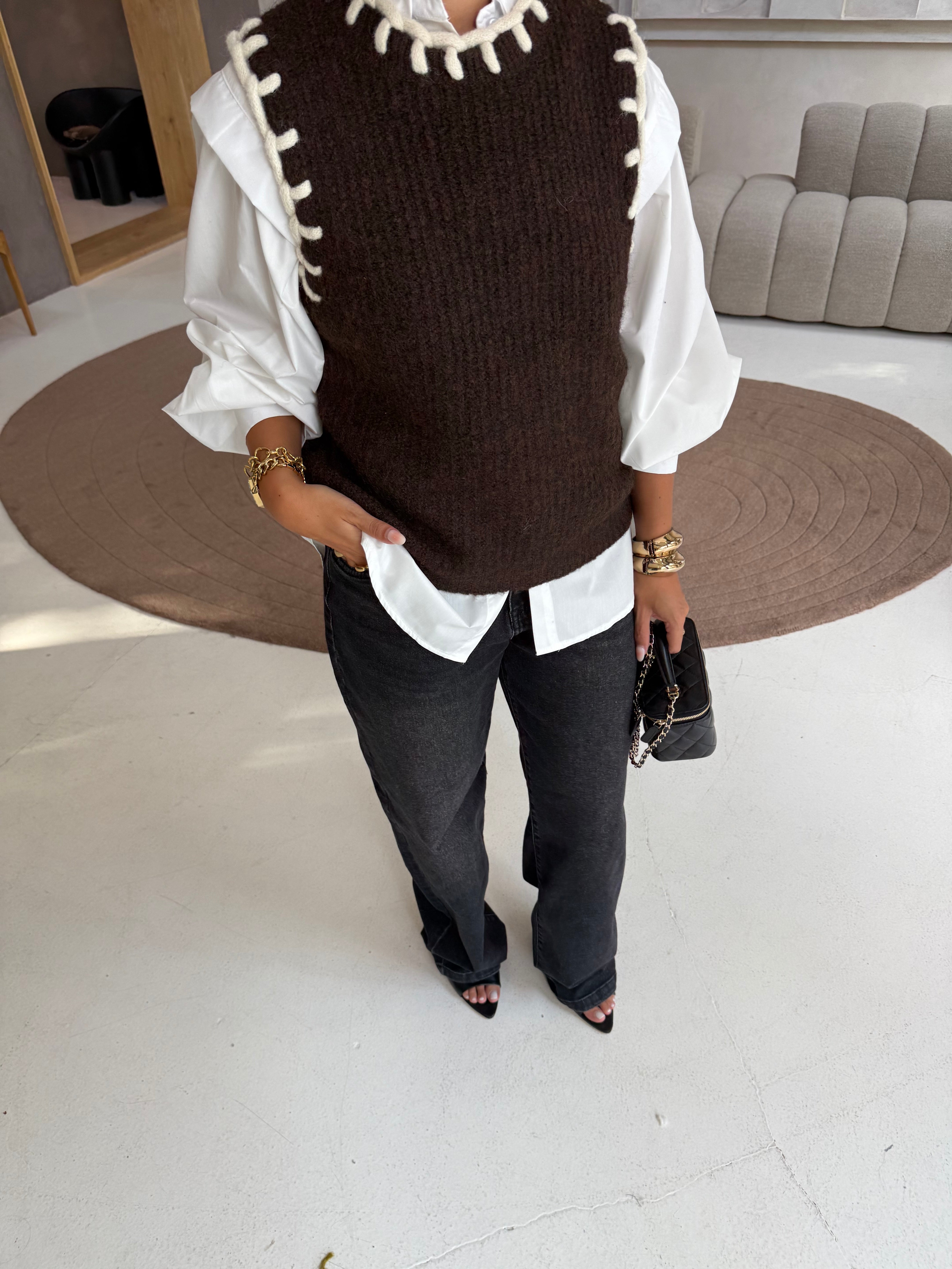 Pull sans manches marron (yu659)
