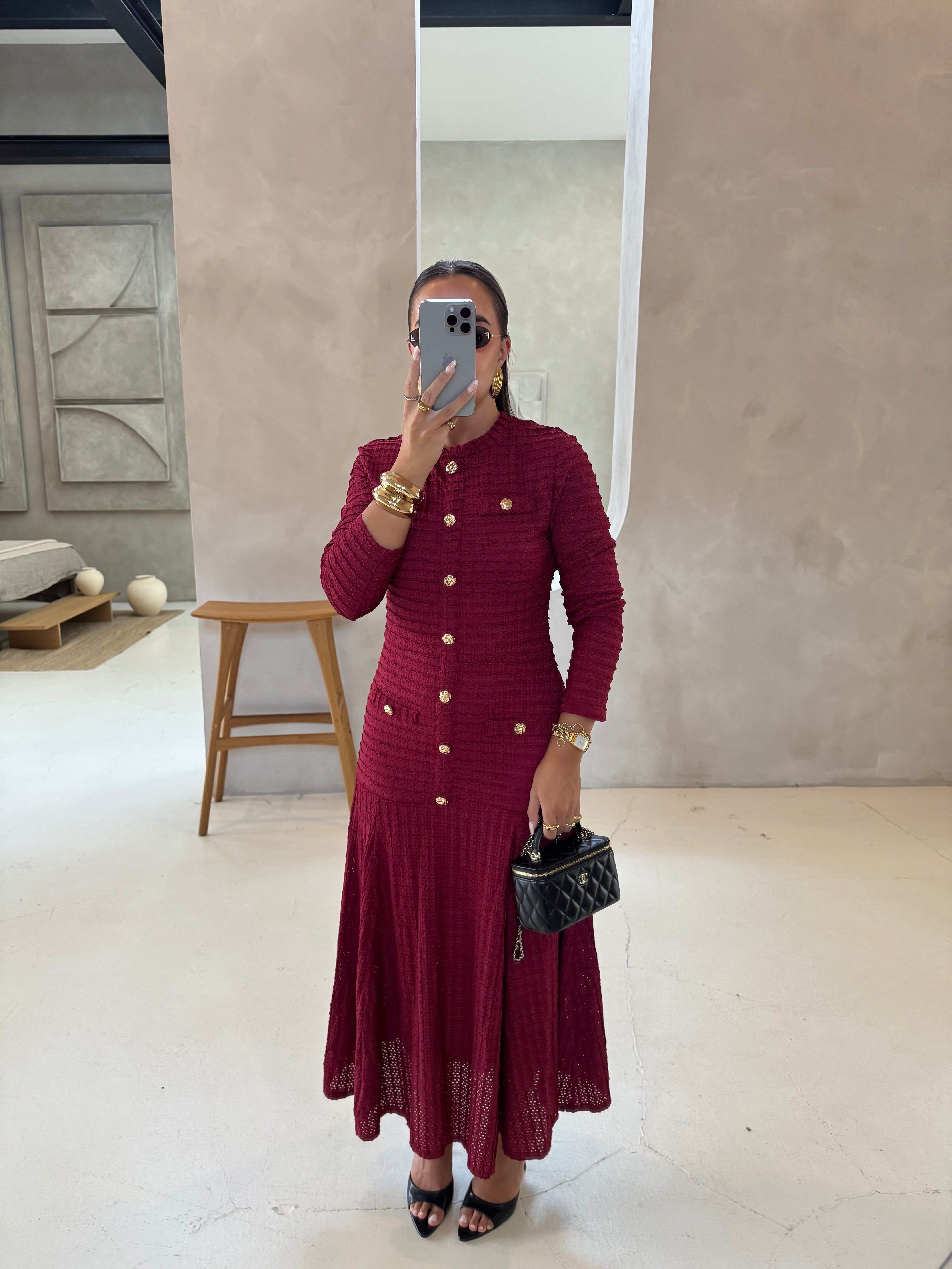 Robe JOYNA bordeaux boutons dorés (9698)