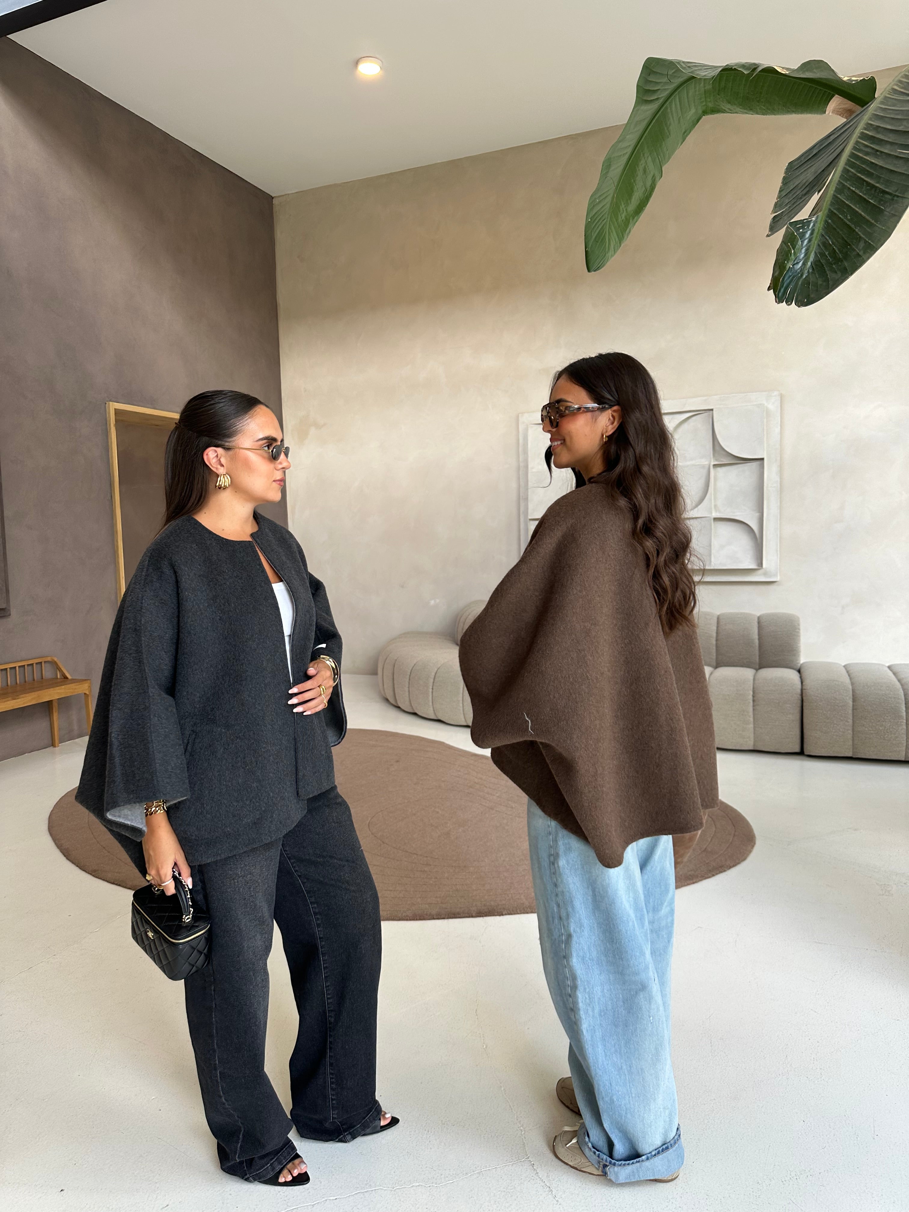 Veste cape réversible marron/taupe (SY729)