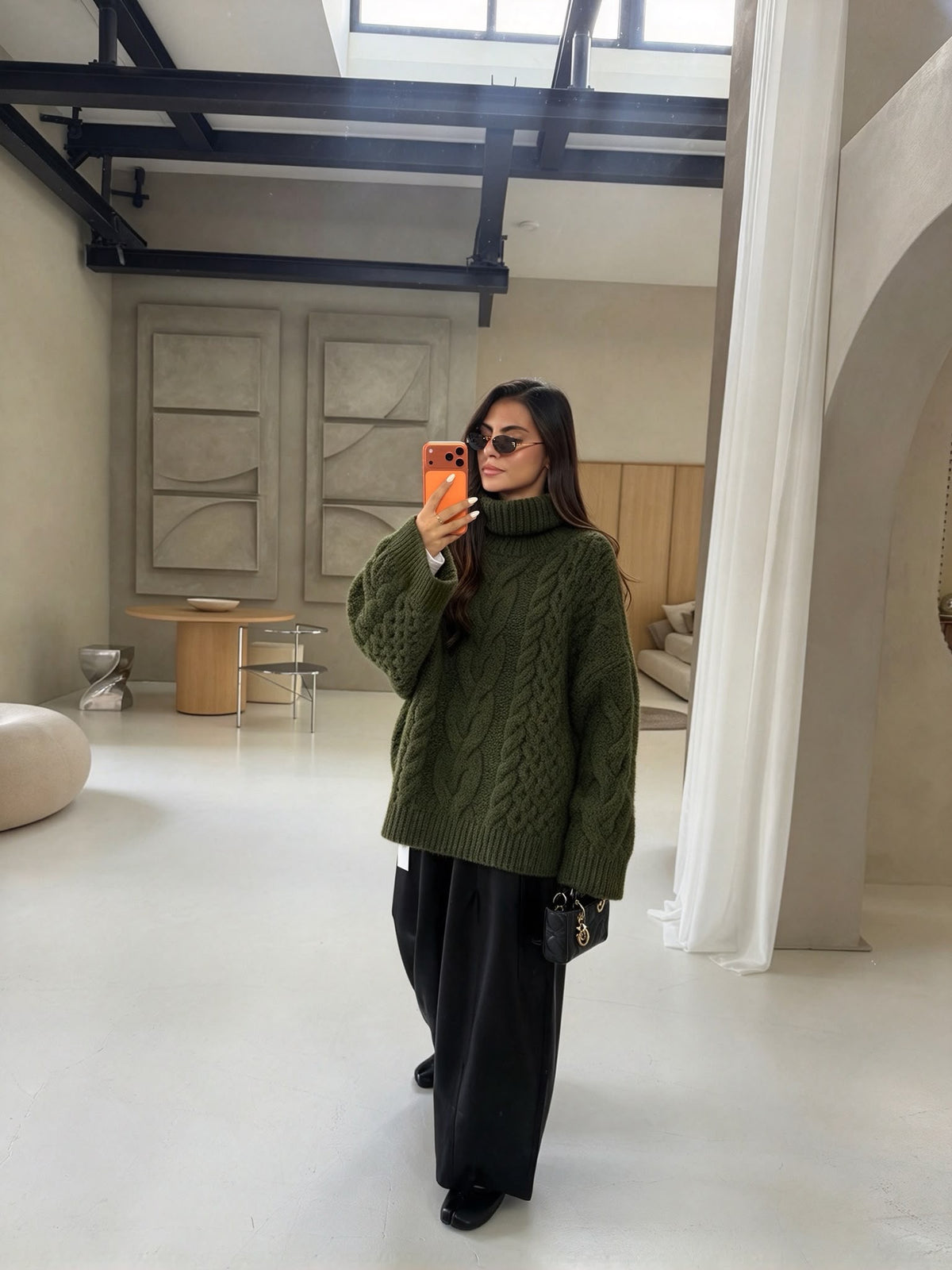 Pull col roulé kaki